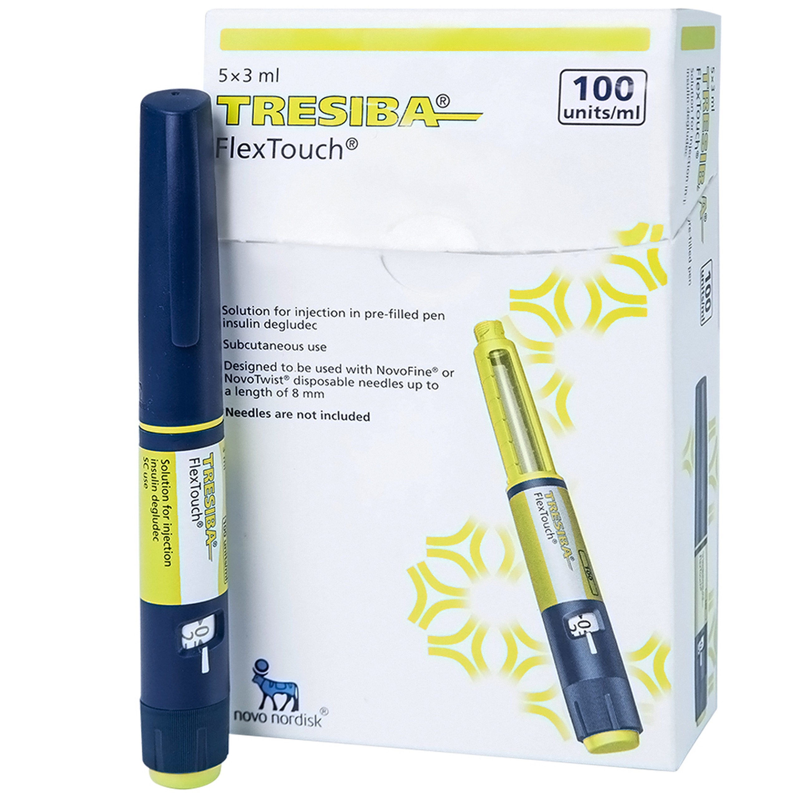Thuốc tiêm Tresiba 100units/ml điều trị đái tháo đường (5 cây x 3ml)