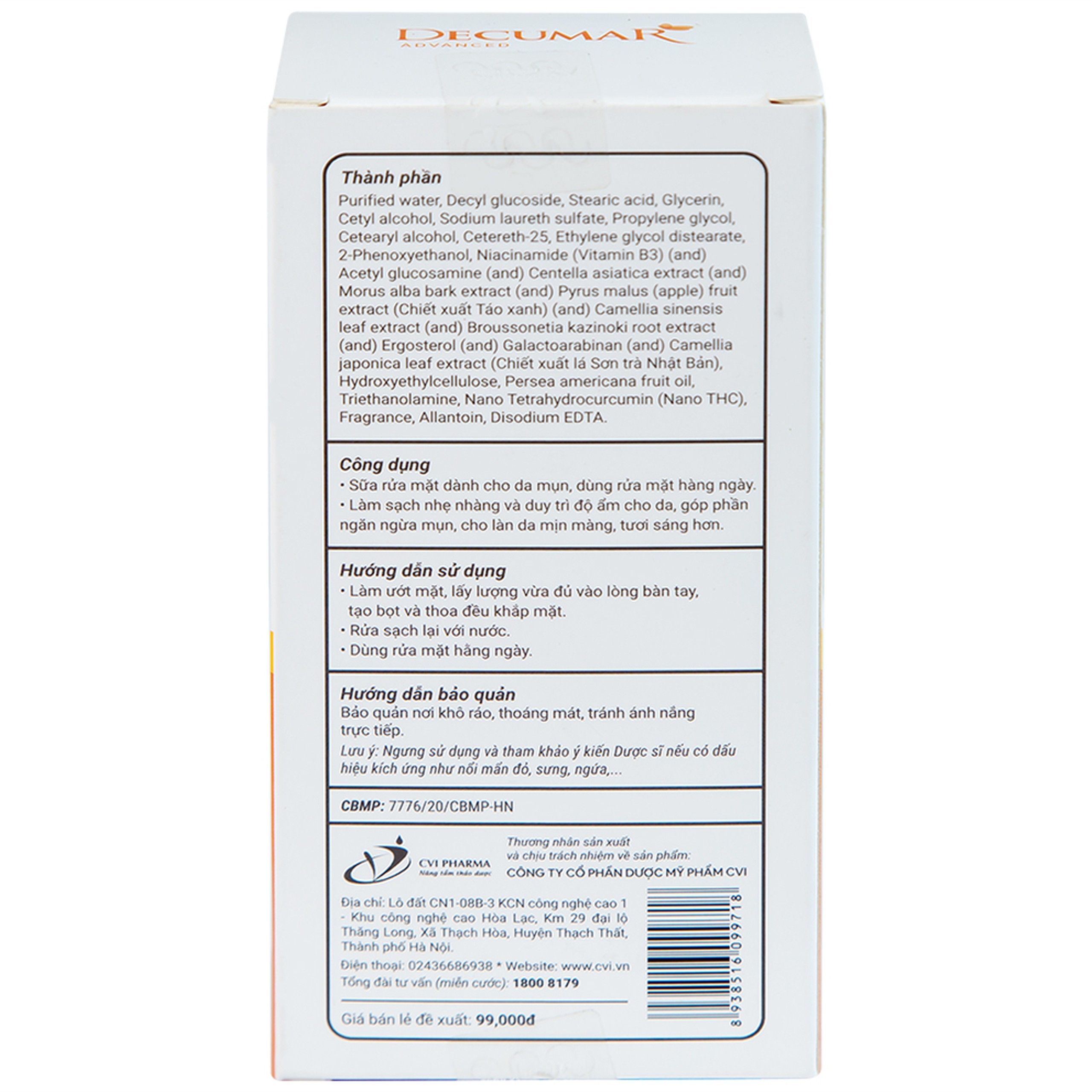 Sữa rửa mặt Nano THC Decumar Advanced ngừa mụn và làm sáng da (50g)