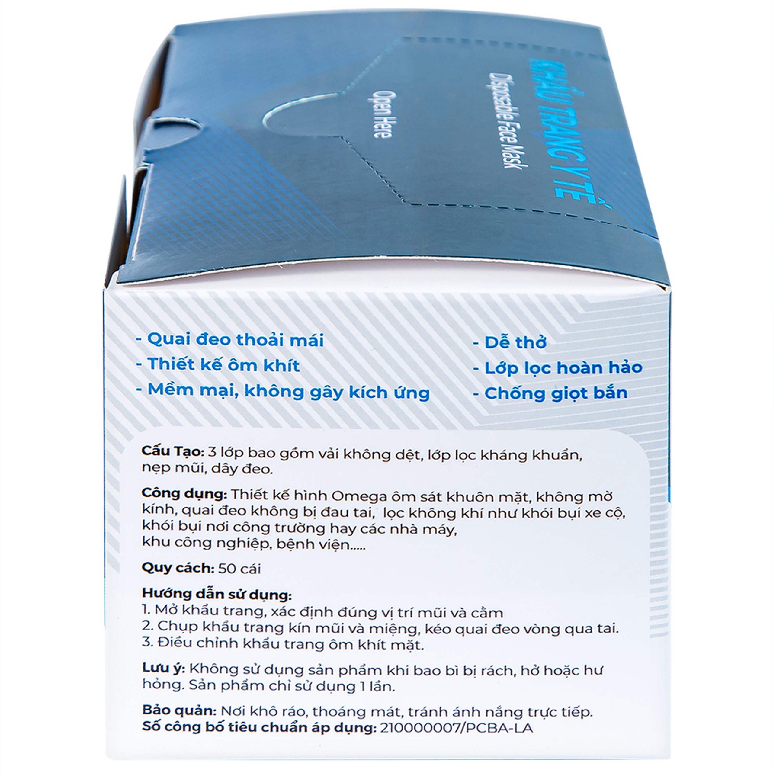 Khẩu trang 3 lớp Naturecare màu trắng (50 cái) ngăn khói bụi, vi khuẩn