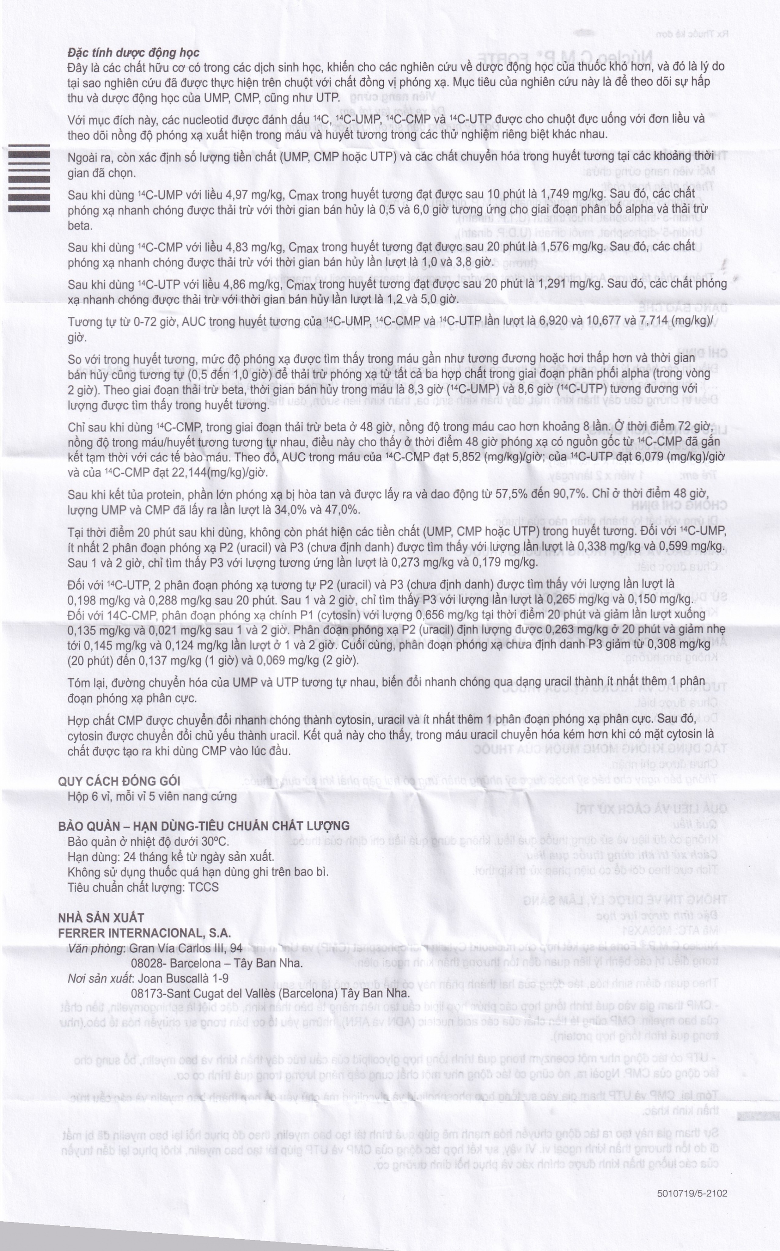 Viên nang cứng Núcleo C.M.P Forte Ferrer điều trị bệnh lý thần kinh ngoại biên (6 vỉ x 5 viên)