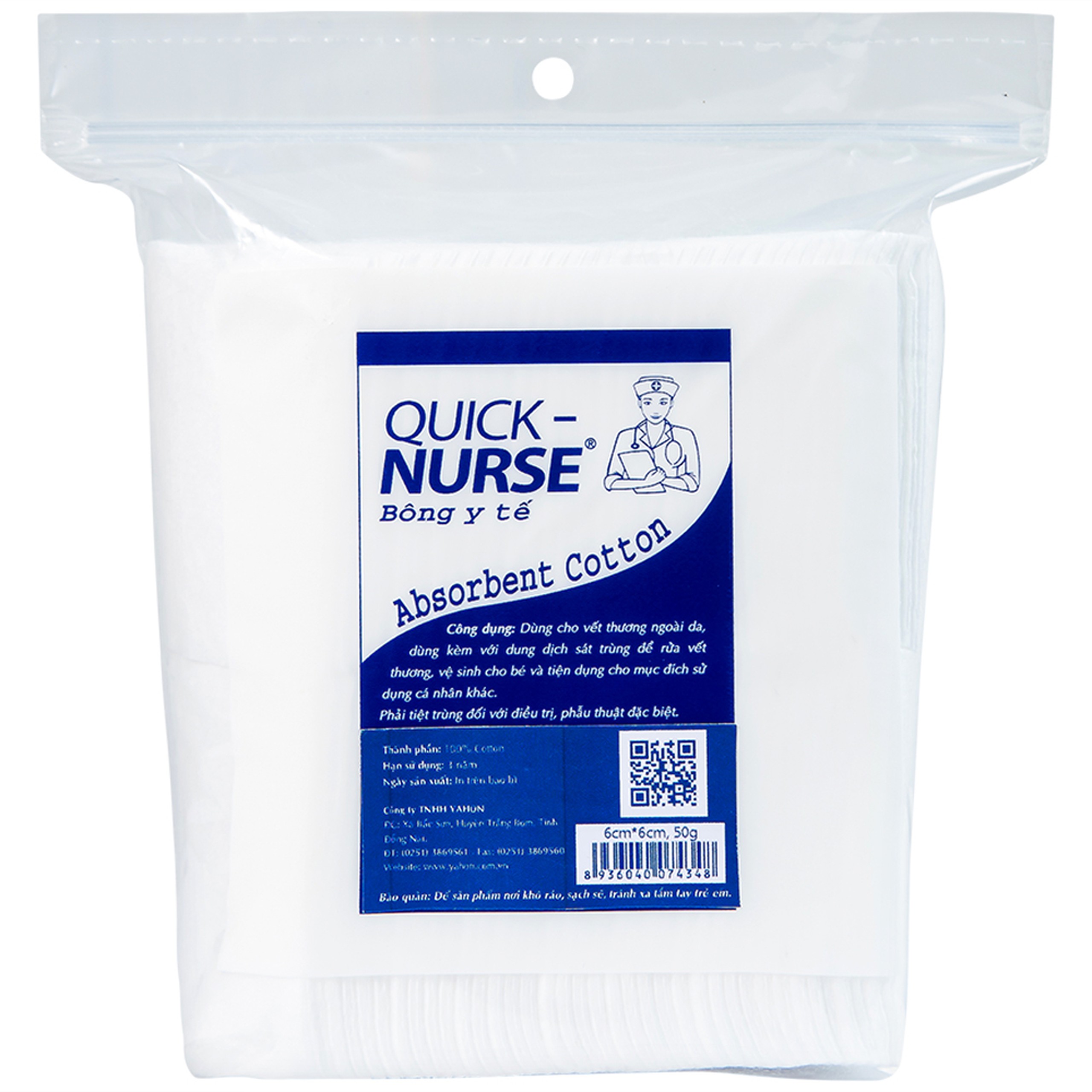 Bông gòn cắt miếng Quick Nurse 6x6 50g dùng cho vết thương ngoài da, sát trùng, vệ sinh 