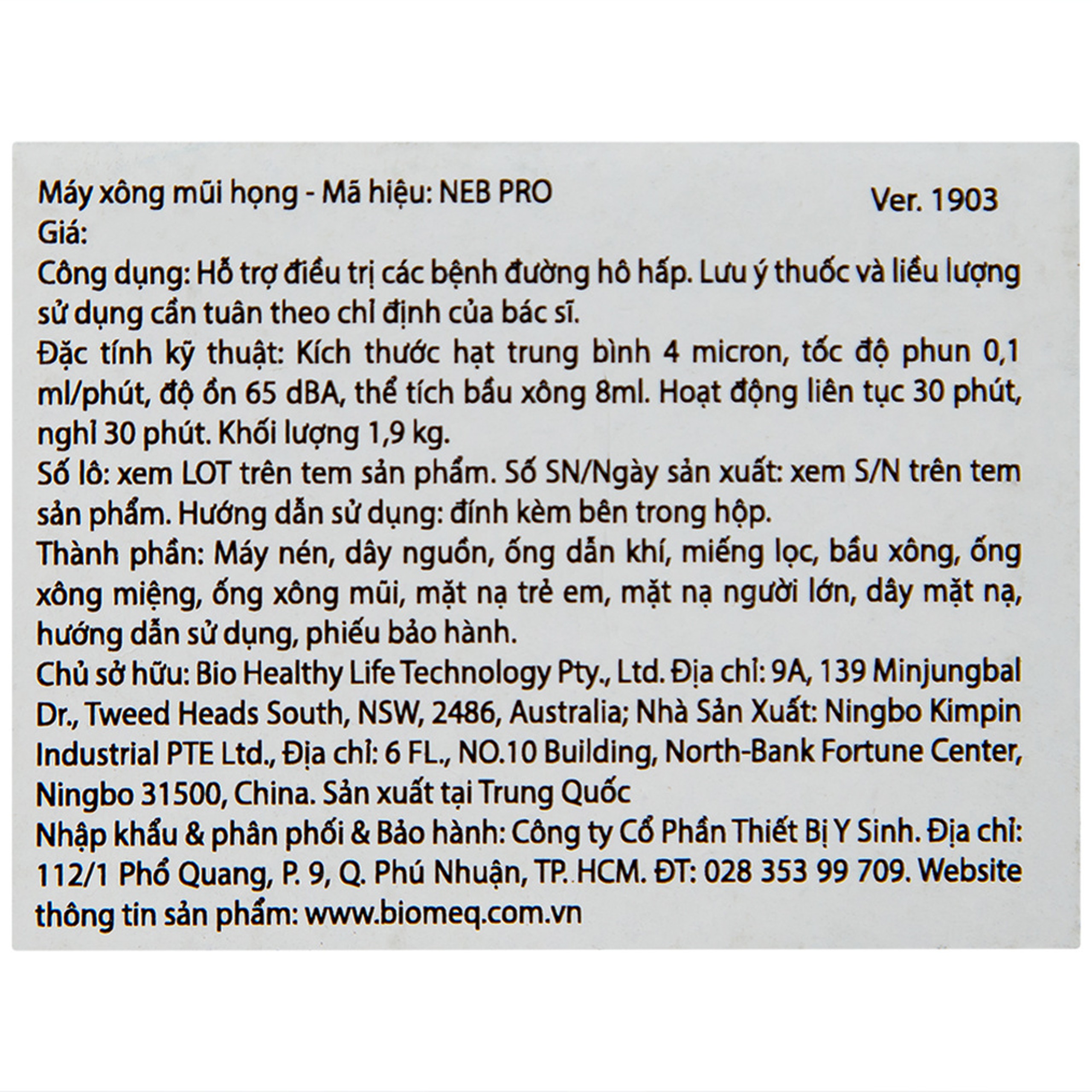 Máy xông khí dung Biohealth Neb Pro hỗ trợ điều trị bệnh lý về đường hô hấp