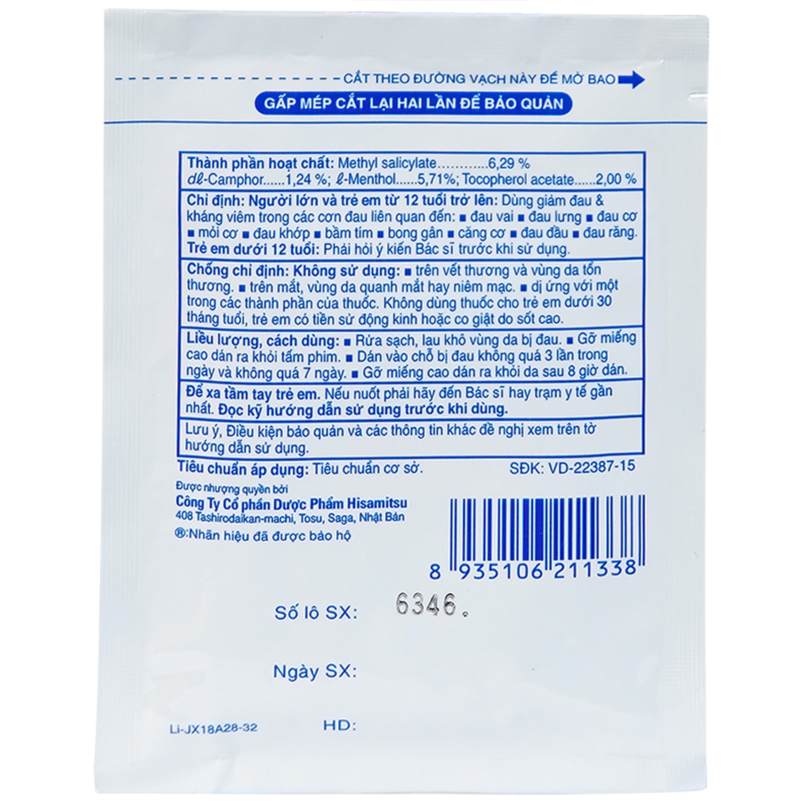 Cao dán Salonpas Hisamitsu giảm đau vai, đau lưng, đau cơ (24 gói x 10 miếng)