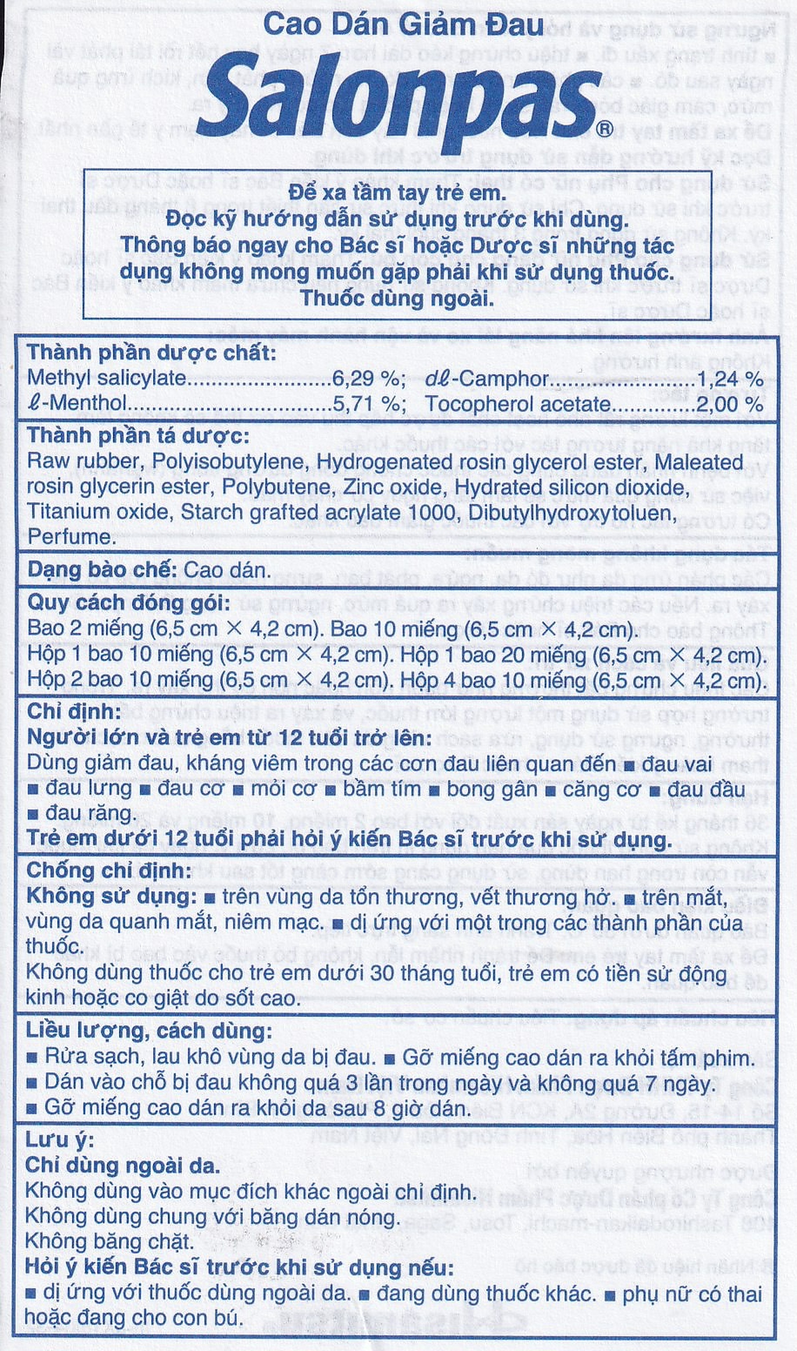 Cao dán Salonpas Hisamitsu giảm đau vai, đau lưng, đau cơ (24 gói x 10 miếng)