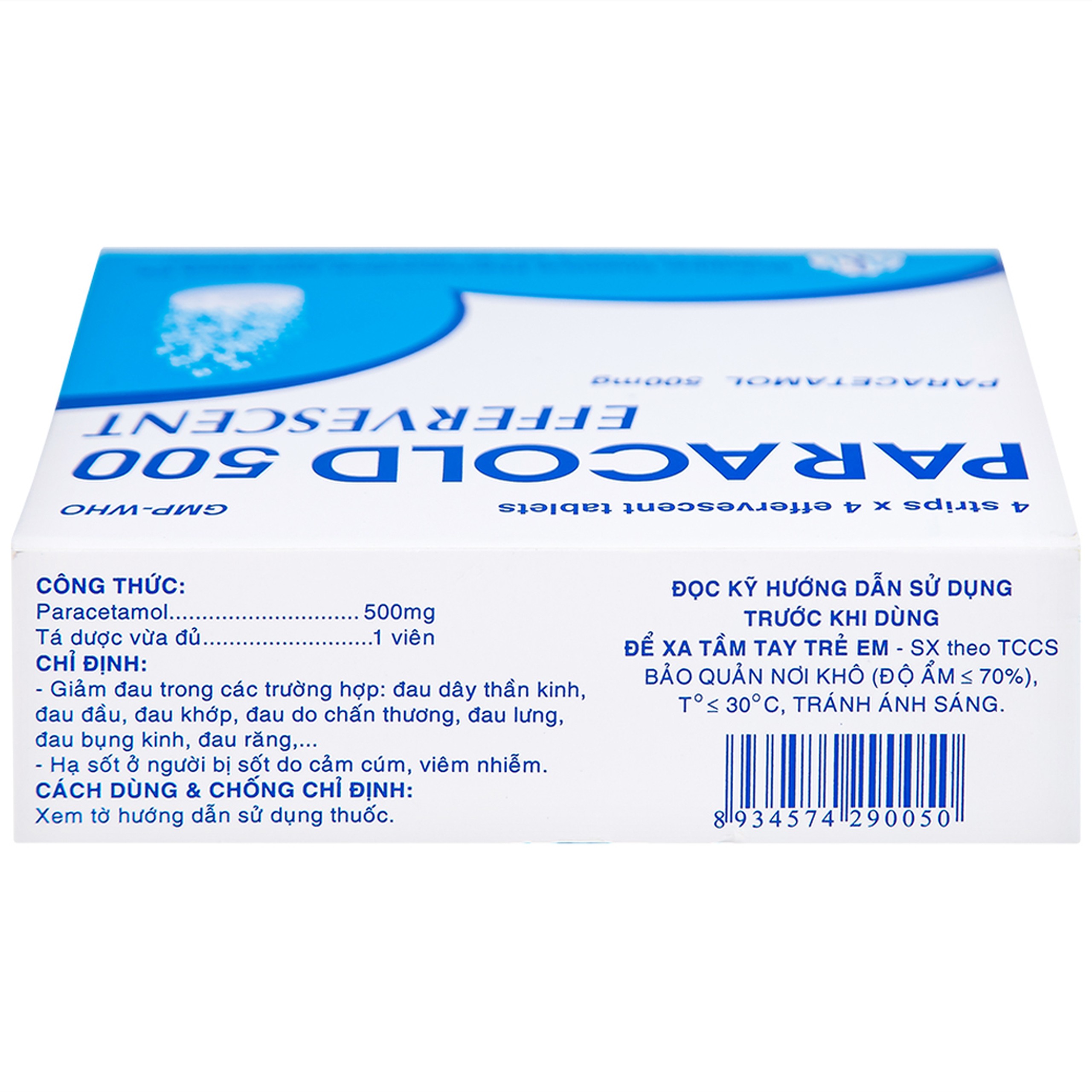 Viên sủi Paracold 500 Effervescent Mekophar giảm đau thần kinh, đau đầu, đau khớp (4 vỉ x 4 viên)
