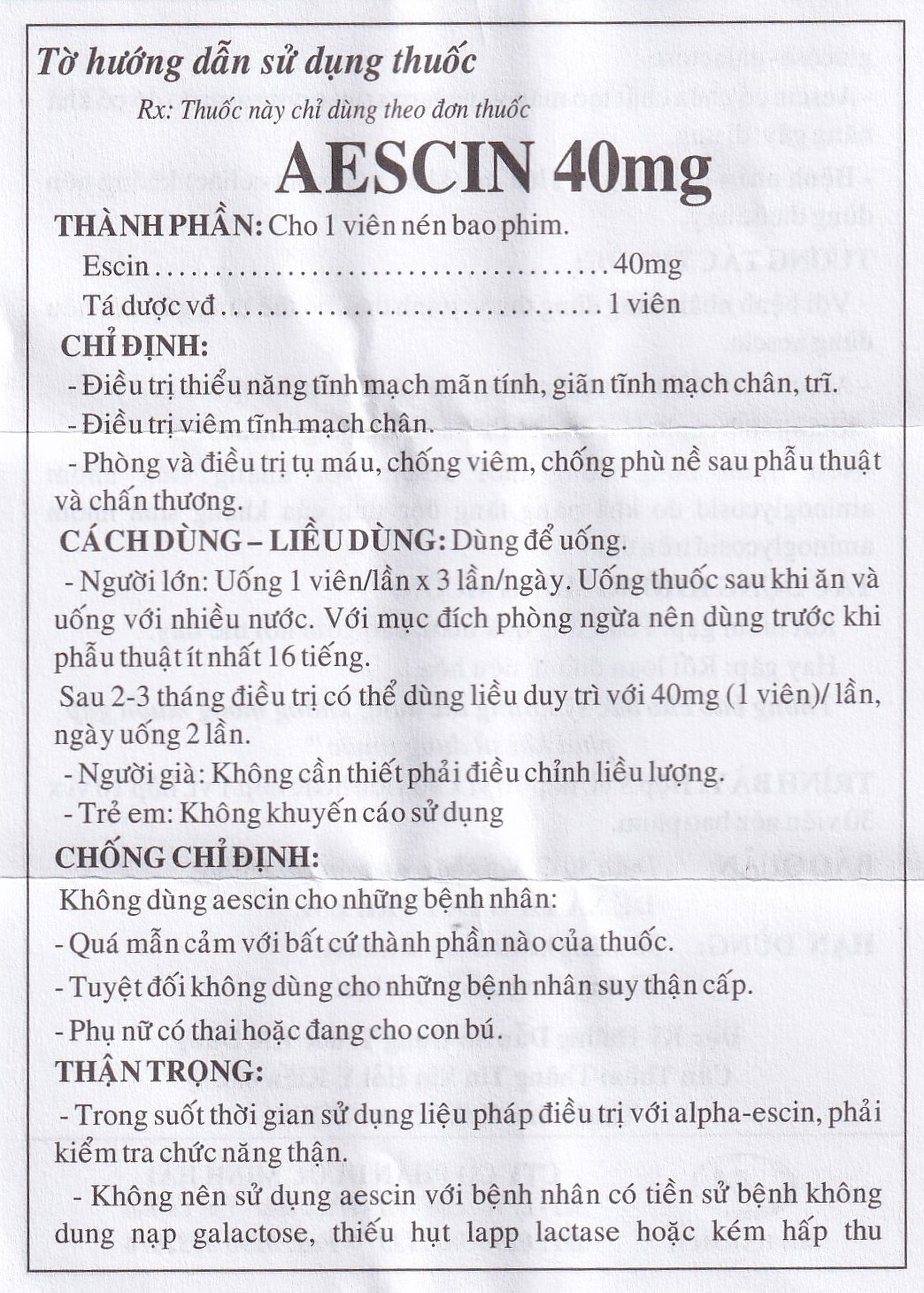 Viên nén Aescin 40mg Minh Hải điều trị thiểu năng tĩnh mạch, tụ máu (3 vỉ x 10 viên)