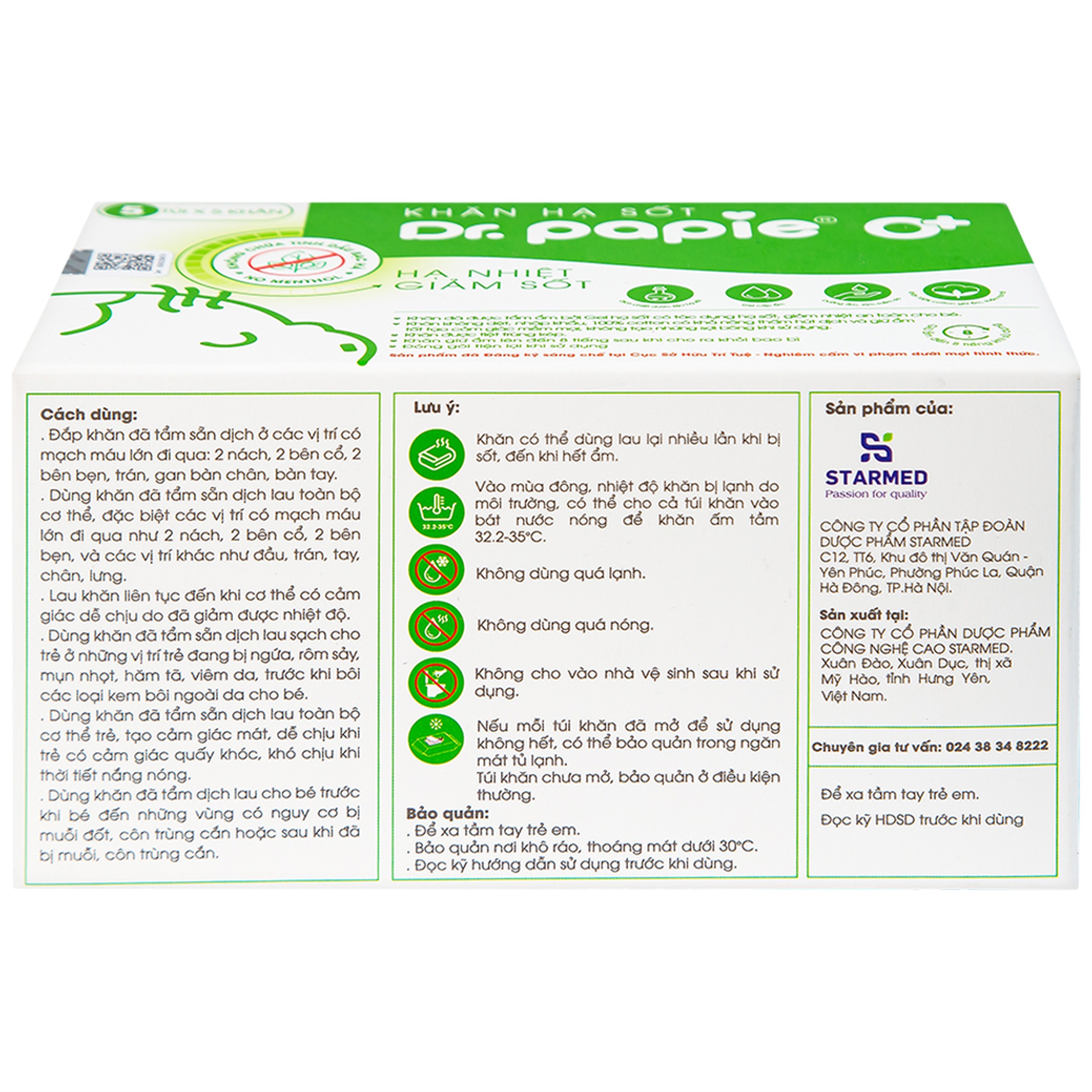 Khăn hạ sốt Dr.Papie 0+ Starmed (5 gói x 5 miếng) hạ nhiệt giảm sốt dùng cho trẻ sơ sinh