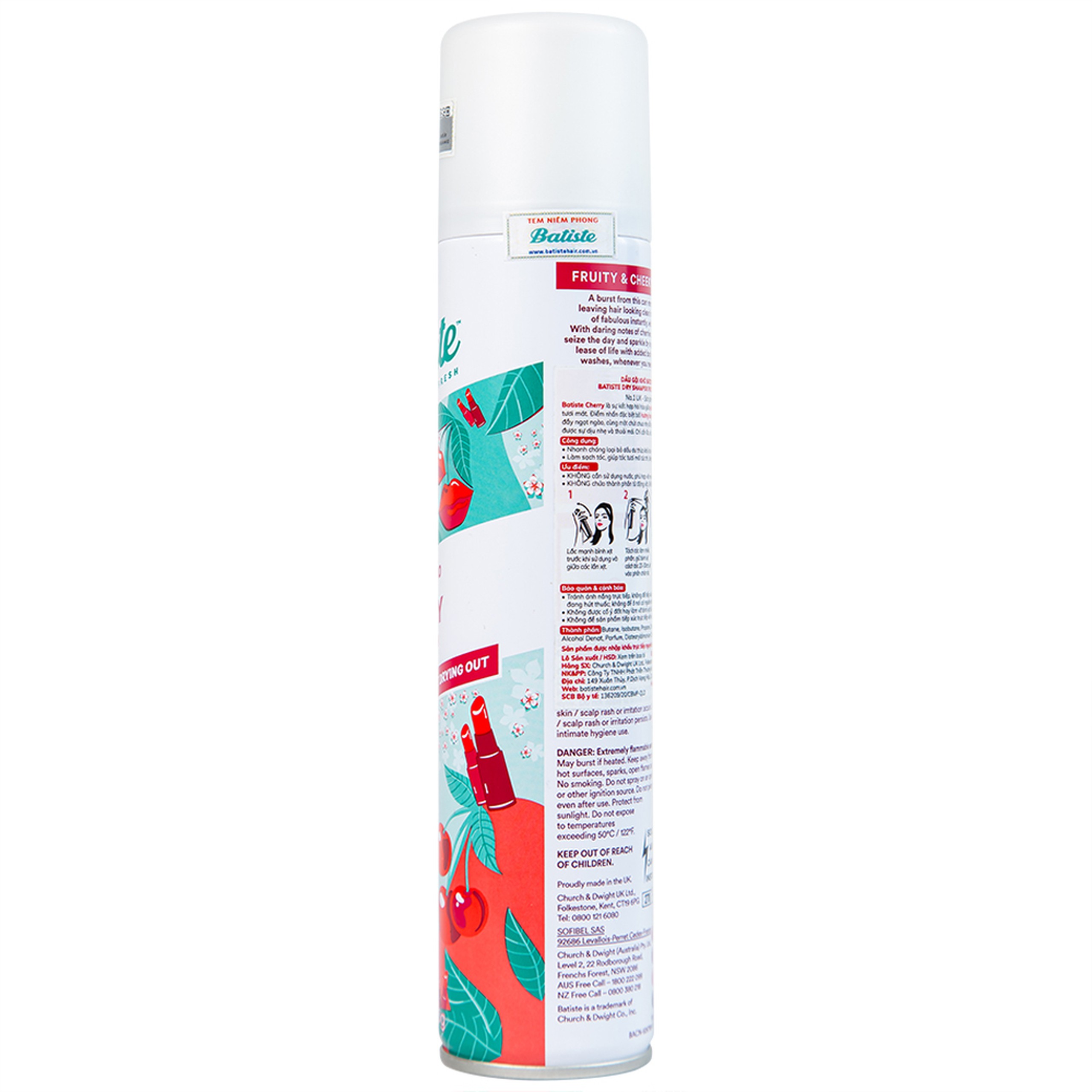 Dầu gội khô Batiste Dry Shampoo Fruity và Cheeky Cherry làm sạch tóc, giảm bết dầu hương cherry (200ml)