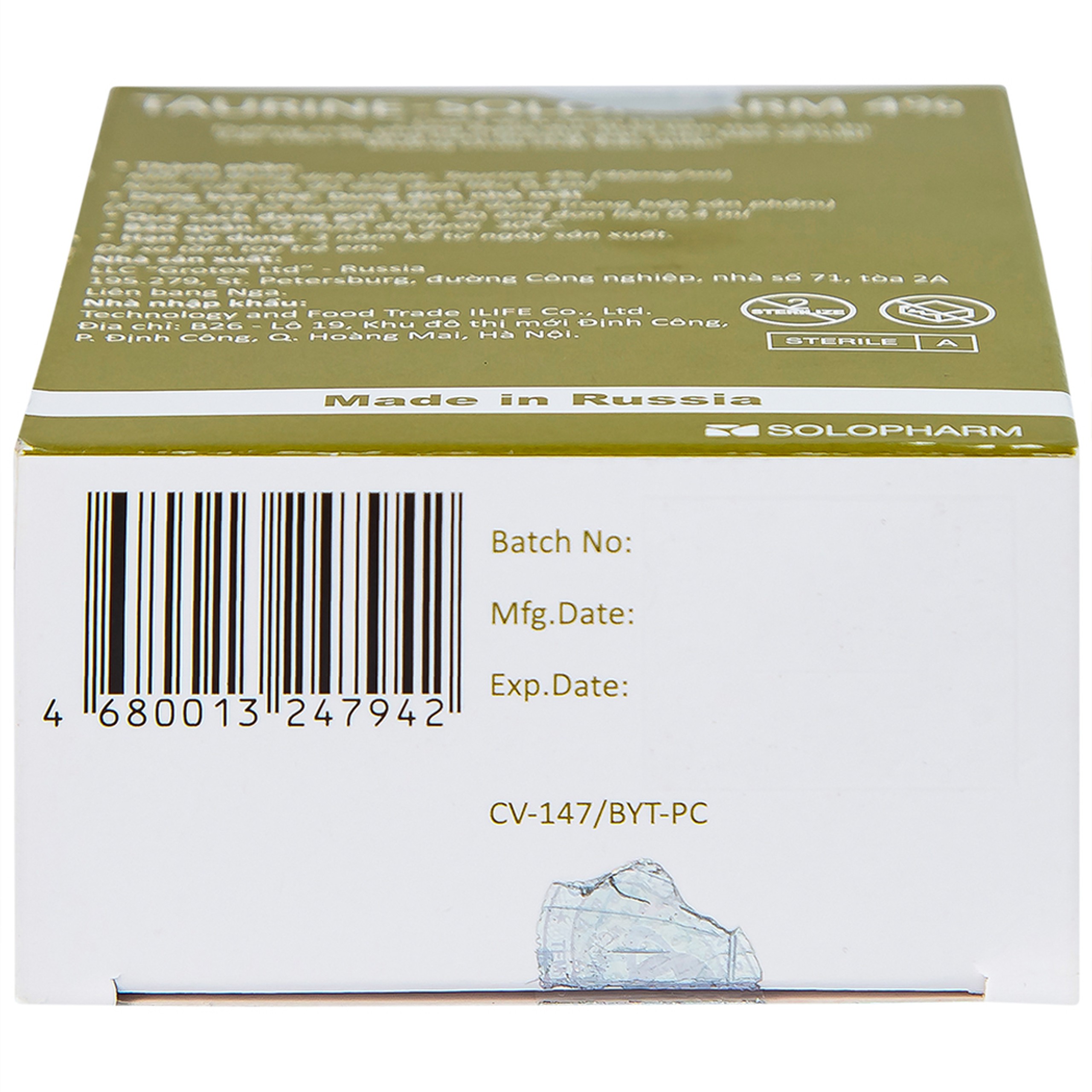 Nhỏ mắt Taurine Solopharm 4% (20 tuýp x 0.4ml) hỗ trợ điều trị loạn dưỡng giác mạc, viêm giác mạc