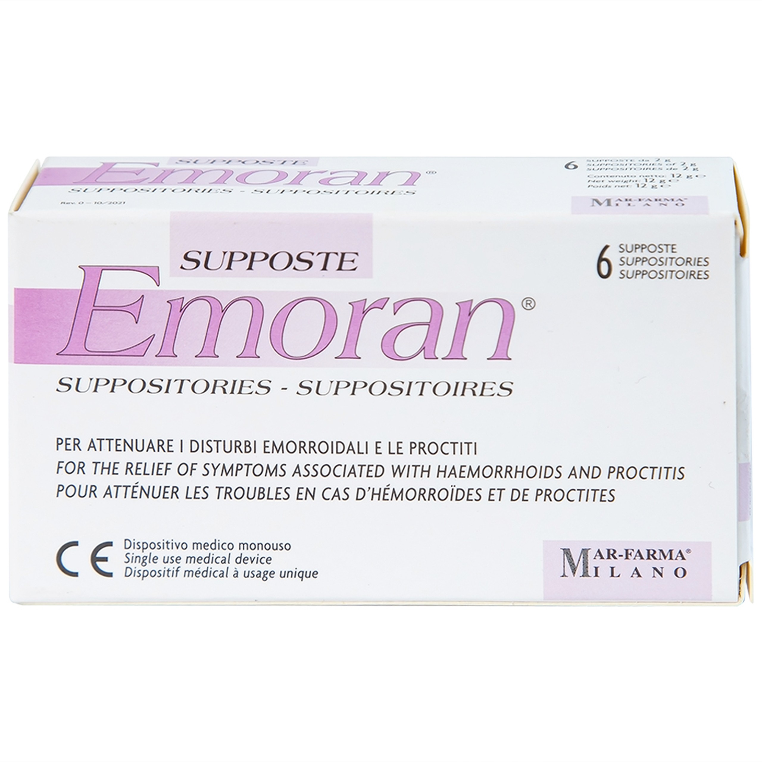 Viên đặt Supposte Emoran giảm các triệu chứng của bệnh trĩ, viêm trực tràng (6 viên)