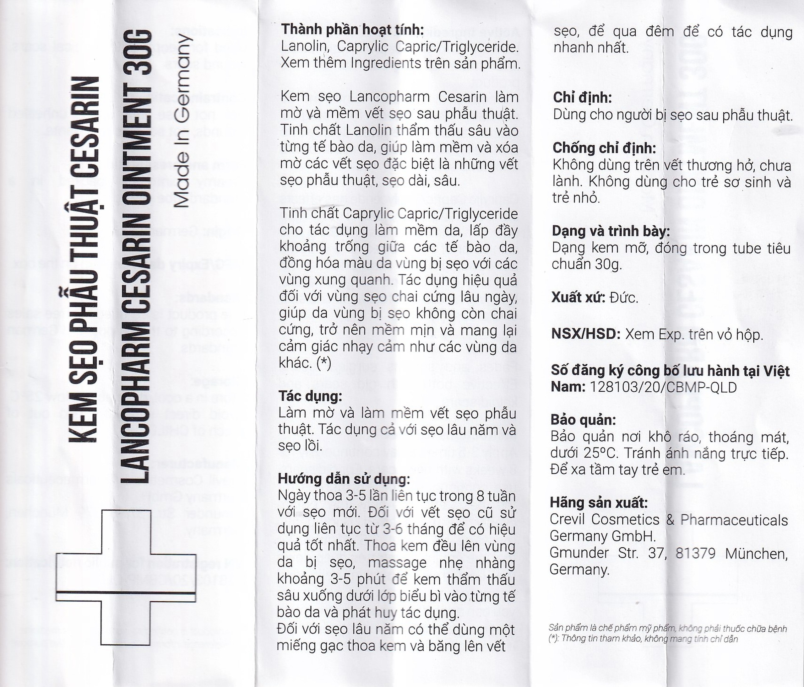 Kem bôi mờ sẹo sau phẫu thuật Cesarin Ointment Lancopharm 30g