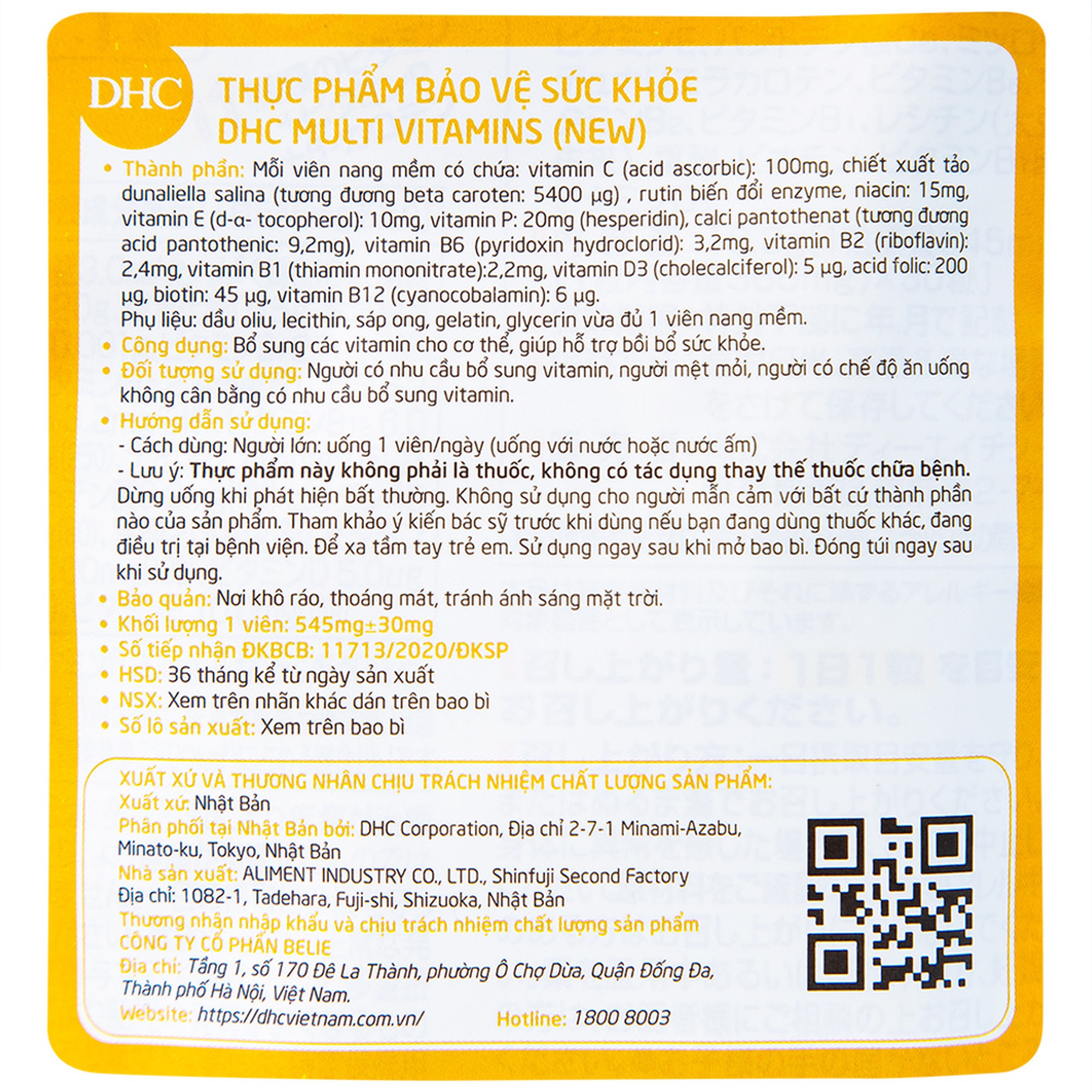 Viên hỗ trợ bồi bổ sức khỏe Multi Vitamins (New) DHC (30 viên)