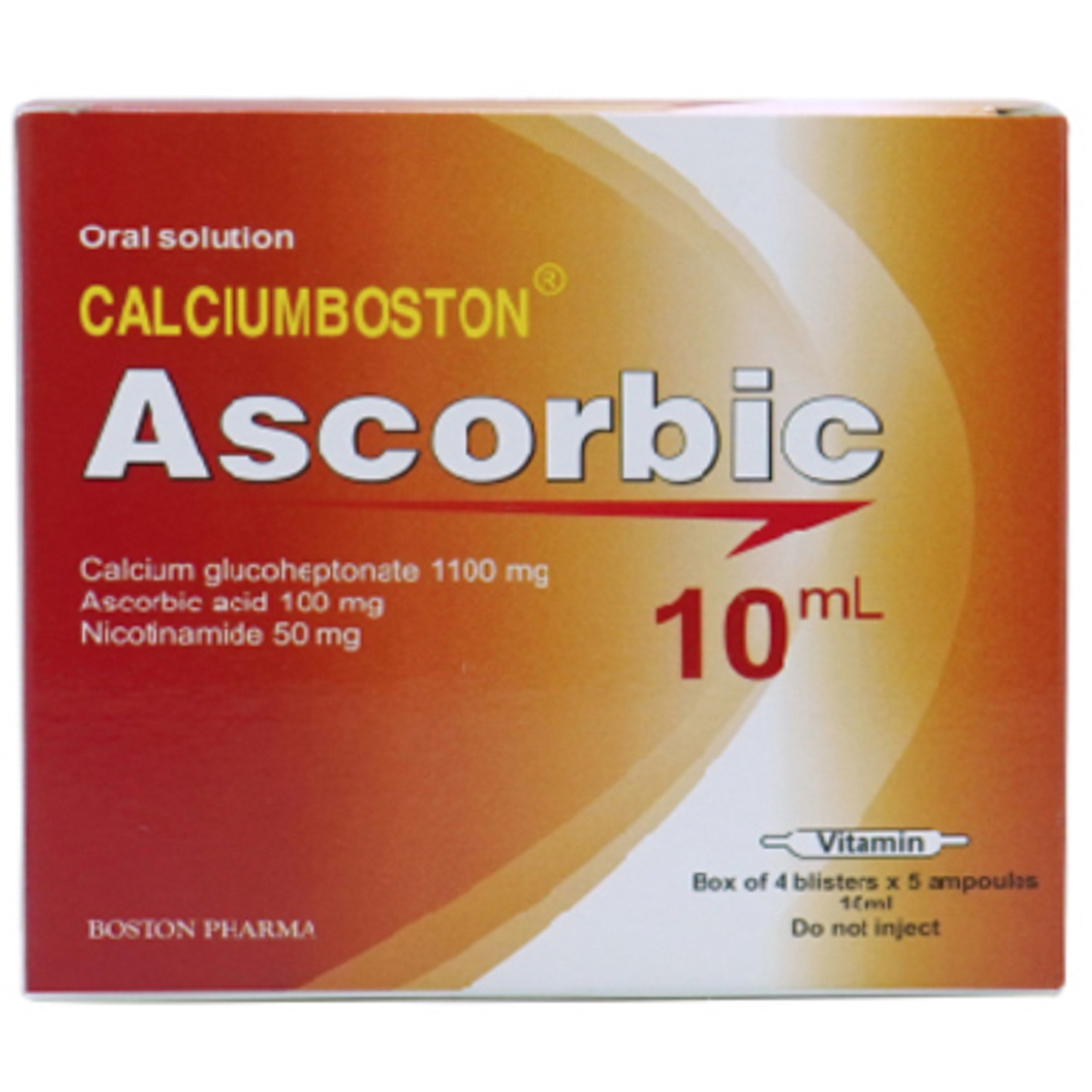 Dung dịch uống Calciumboston Ascorbic Boston điều trị thiếu vitamin C và Vitamin PP (4 vỉ x 5 ống)