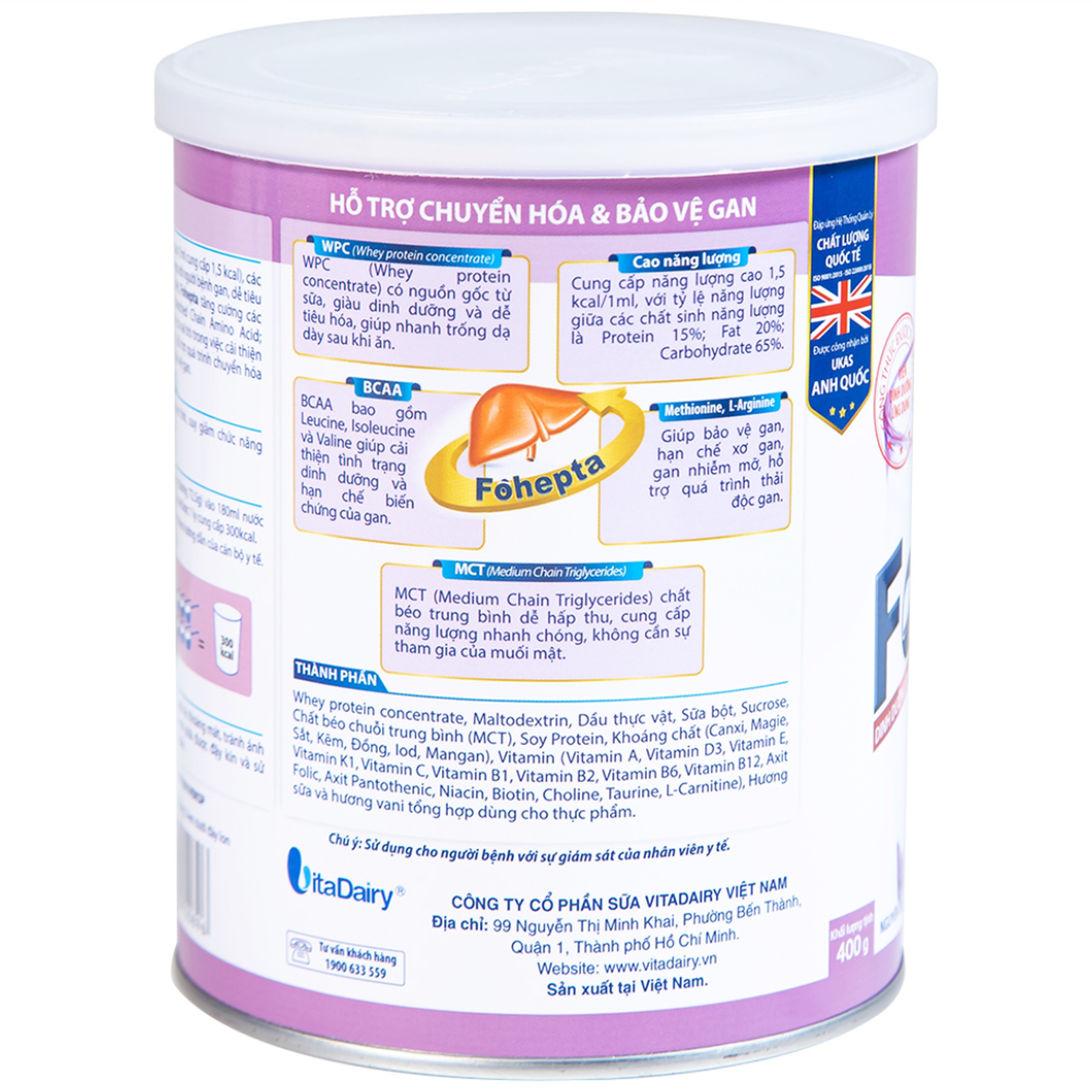 Sữa dinh dưỡng dành cho bệnh nhân gan Fohepta Vitadairy (400g)
