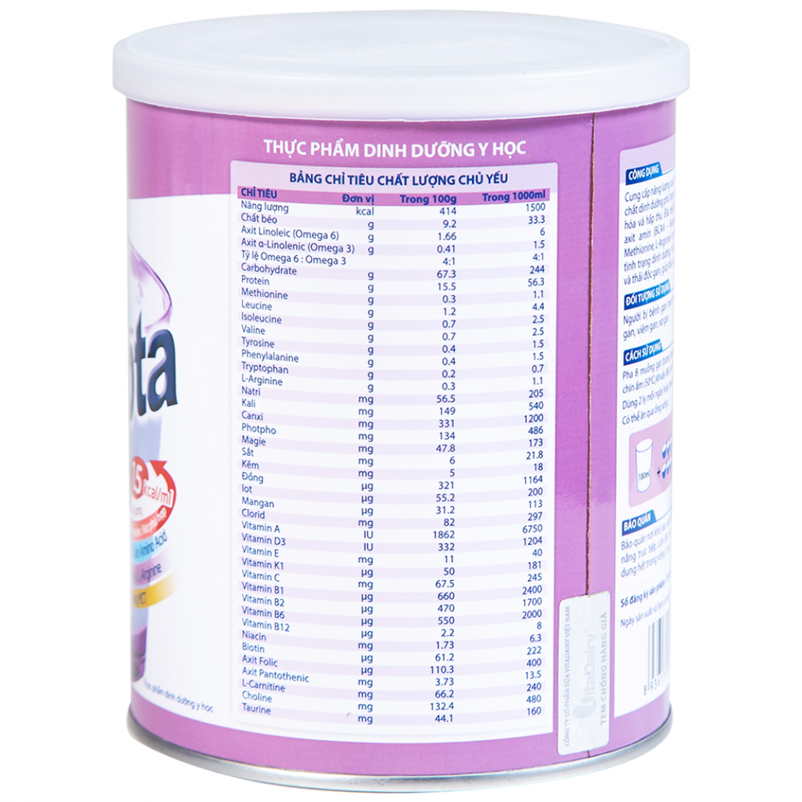 Sữa dinh dưỡng dành cho bệnh nhân gan Fohepta Vitadairy (400g)