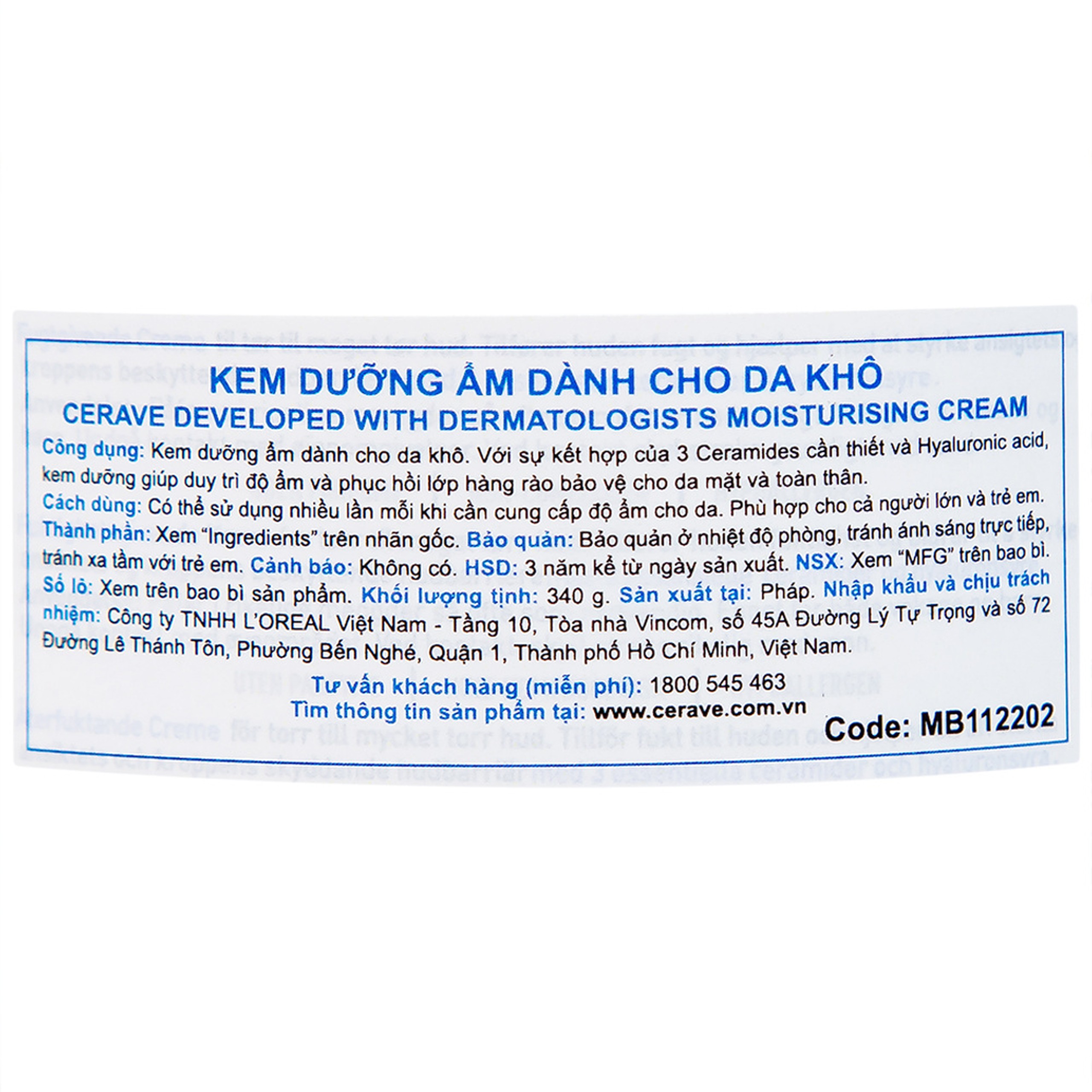 Kem dưỡng ẩm cho da khô Cerave Moisturising Cream 340g