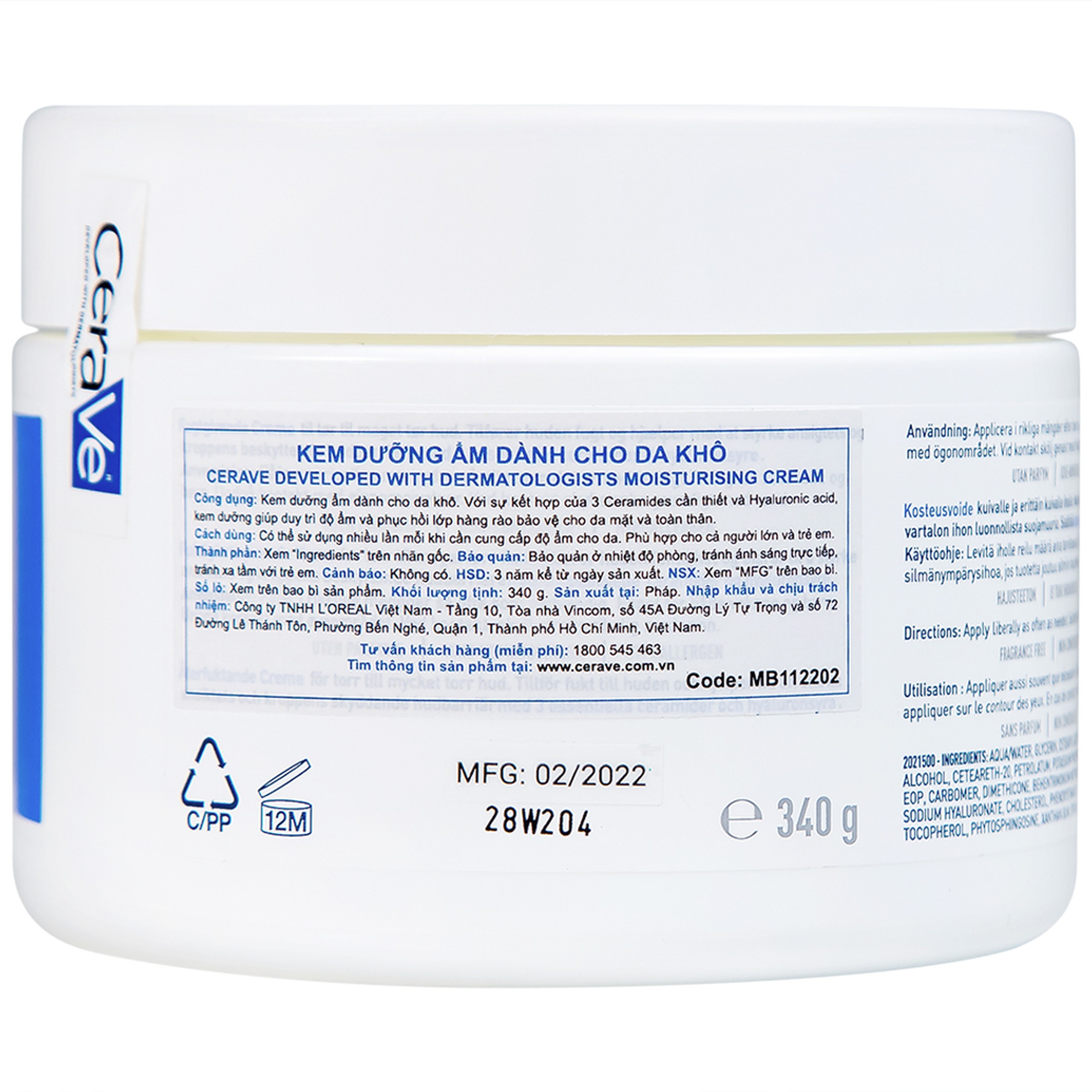 Kem dưỡng ẩm cho da khô Cerave Moisturising Cream 340g