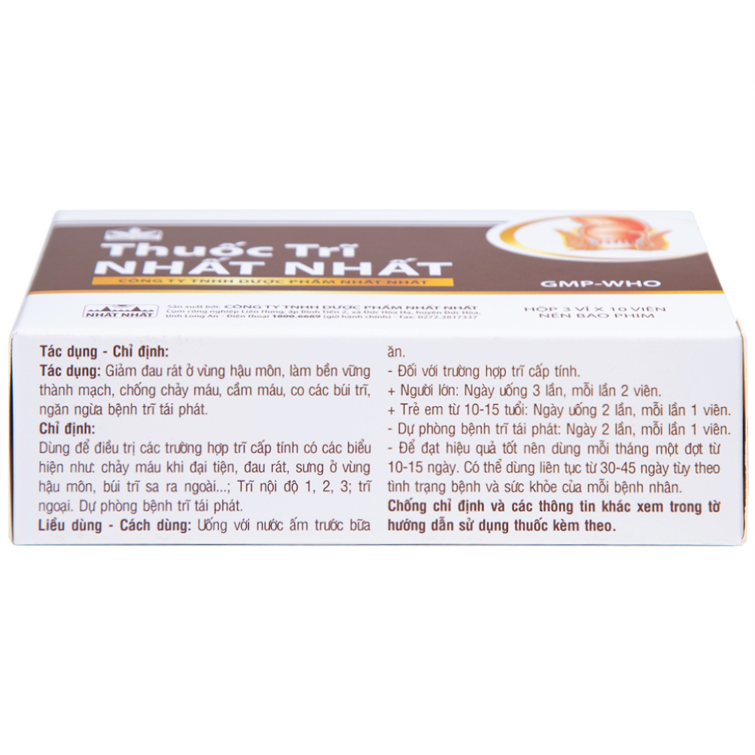 Thuốc Trĩ Nhất Nhất giảm đau rát hậu môn, làm bền vững thành mạch, điều trị các trường hợp trĩ cấp tính (3 vỉ x 10 viên)