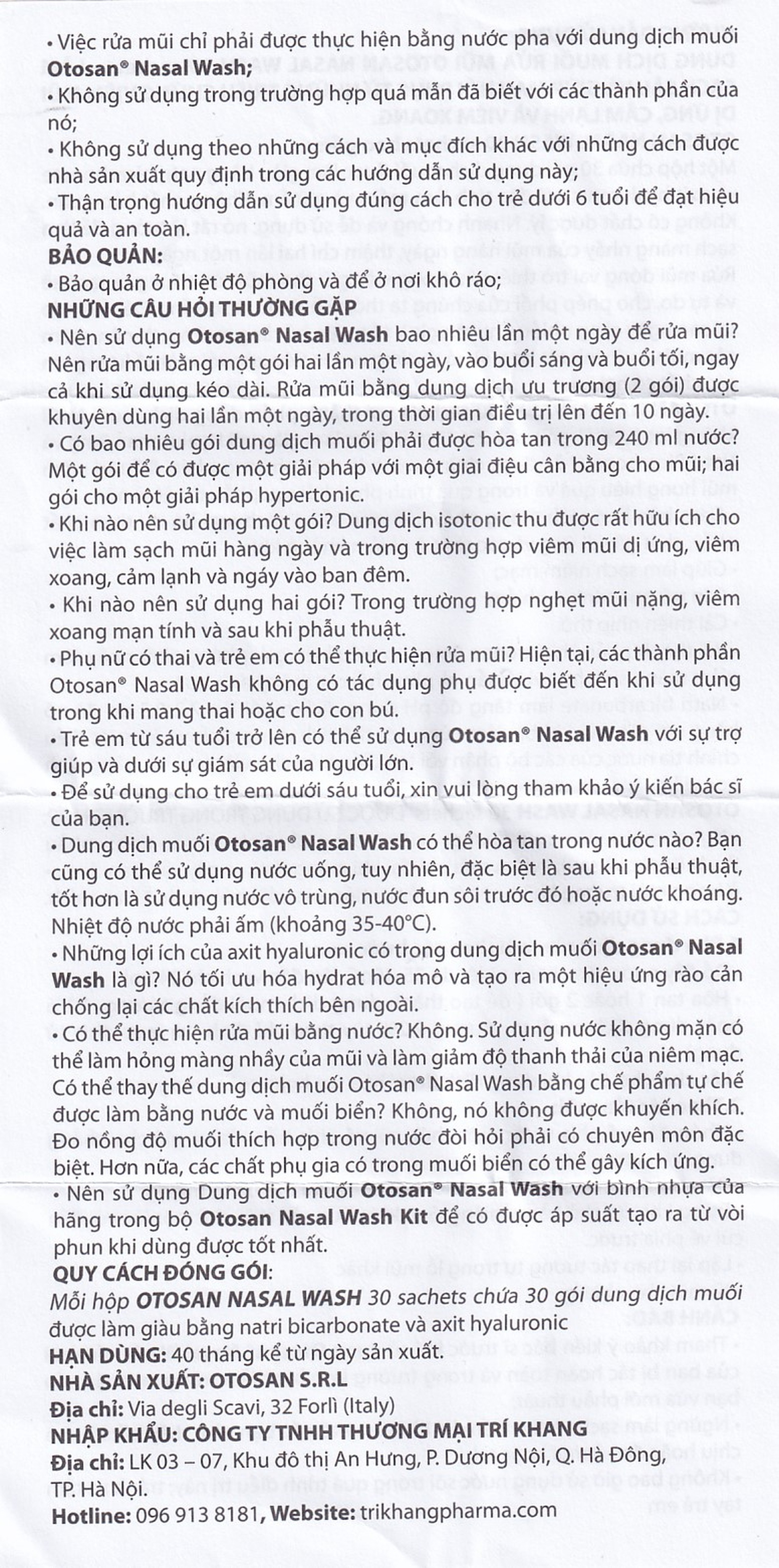 Bộ rửa mũi Otosan Nasal Wash Kit (30 gói) làm sạch sâu, ngừa viêm xoang, viêm mũi dành cho trẻ trên 6 tuổi