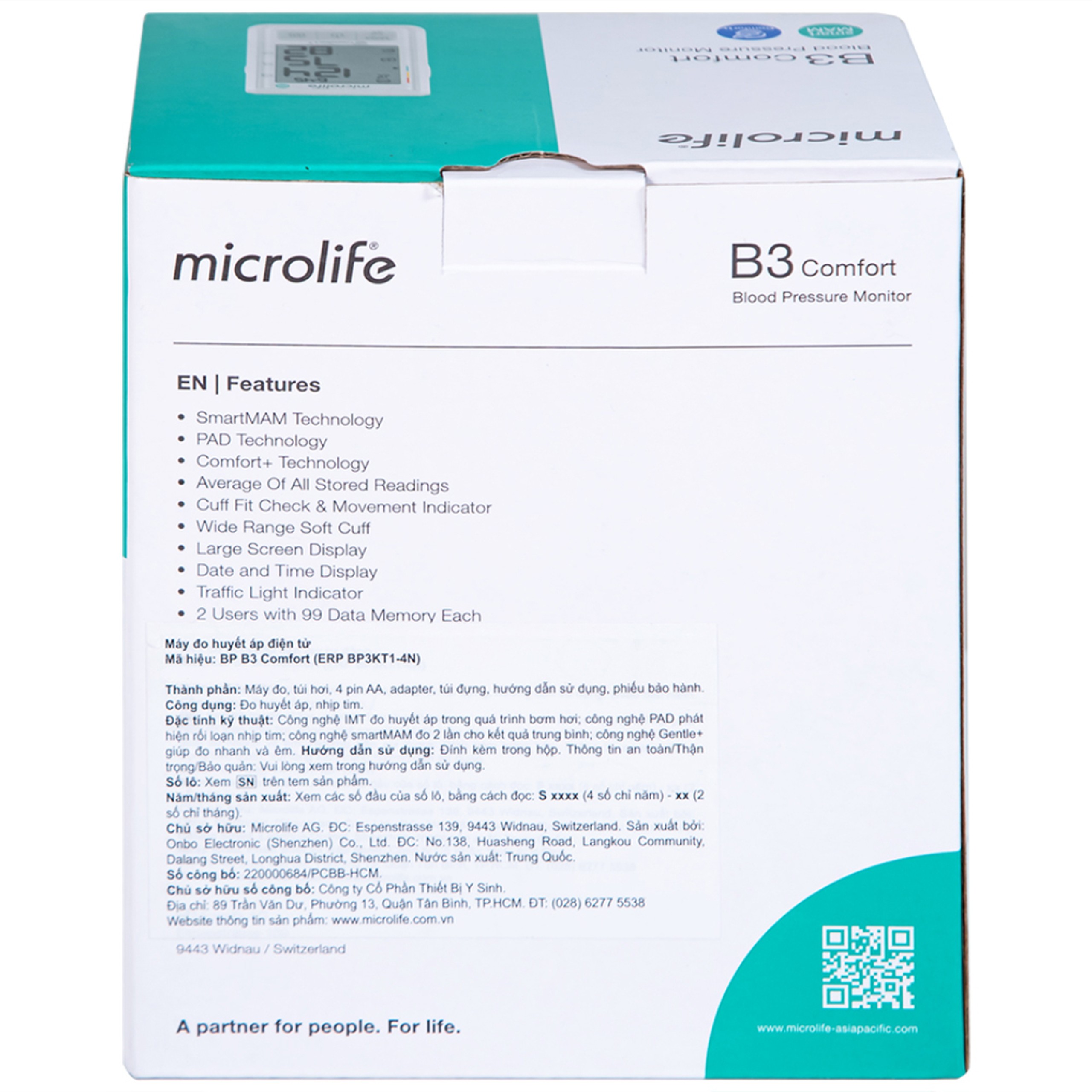 Máy đo huyết áp bắp tay Microlife B3 Comfort hỗ trợ đo huyết áp, nhịp tim