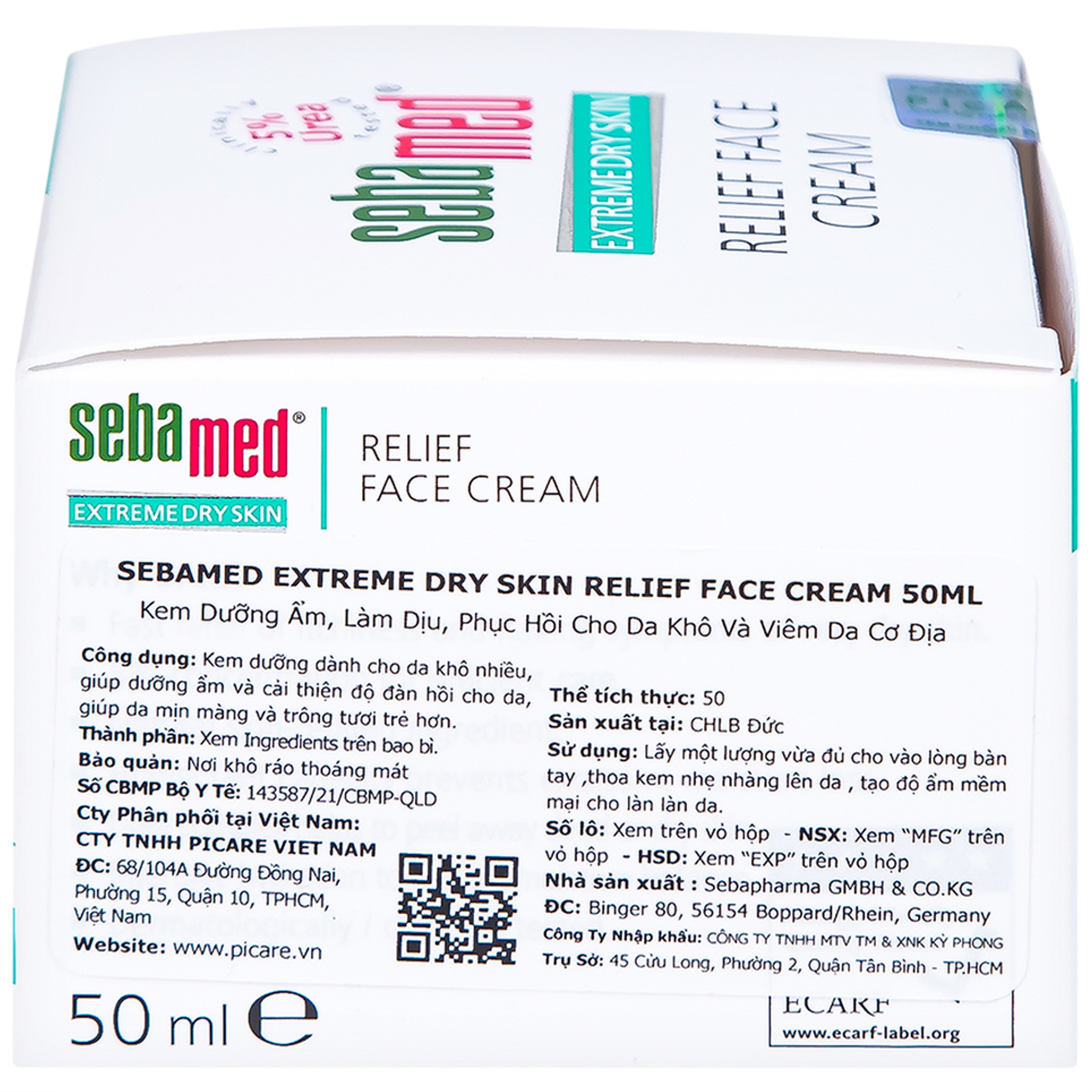 Kem bôi dưỡng ẩm Sebamed Extreme Dry Skin Relief Face Cream 5% Urea cho da khô, viêm da cơ địa (50ml)