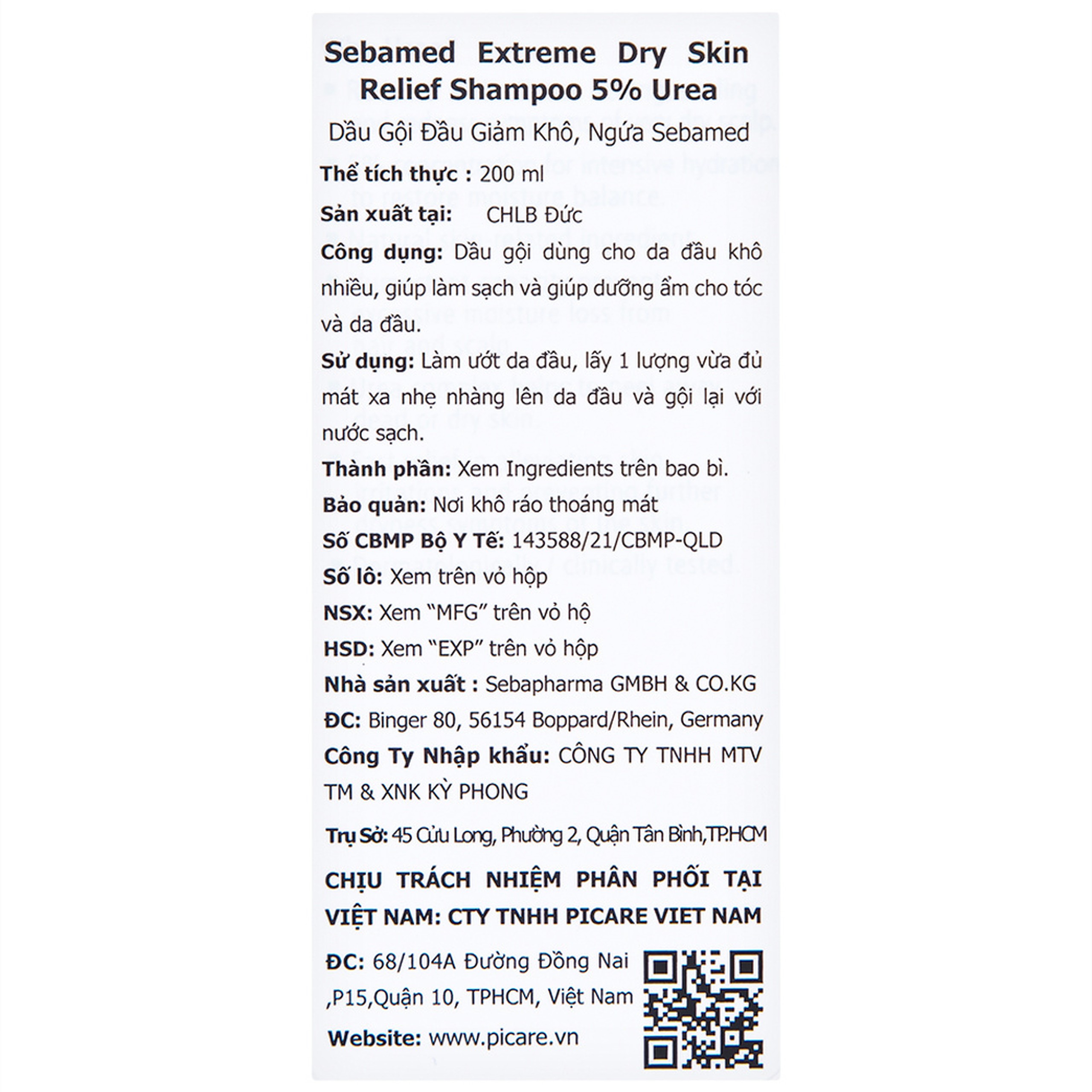 Dầu gội Sebamed Extreme Dry Skin 5% Urea giảm khô ngứa (200ml)