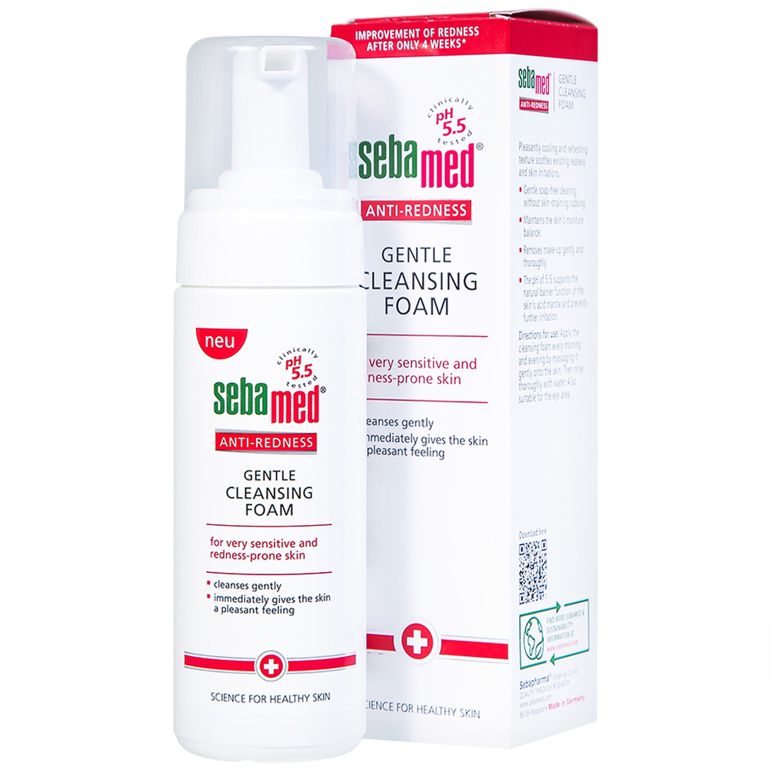 Sữa rửa mặt bọt Anti-Redness Gentle Cleansing Foam Sebamed cho da siêu nhạy cảm, phục hồi biến chứng da (150ml)