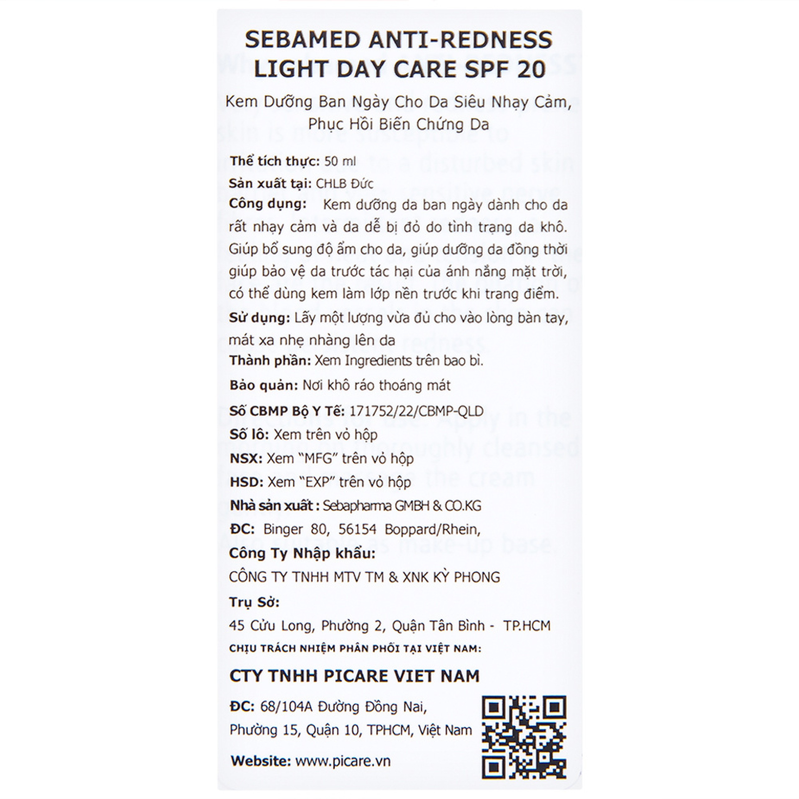 Kem dưỡng ban ngày Sebamed Anti-Redness Light Day Care dành cho da rất nhạy cảm và dễ bị đỏ (50ml)