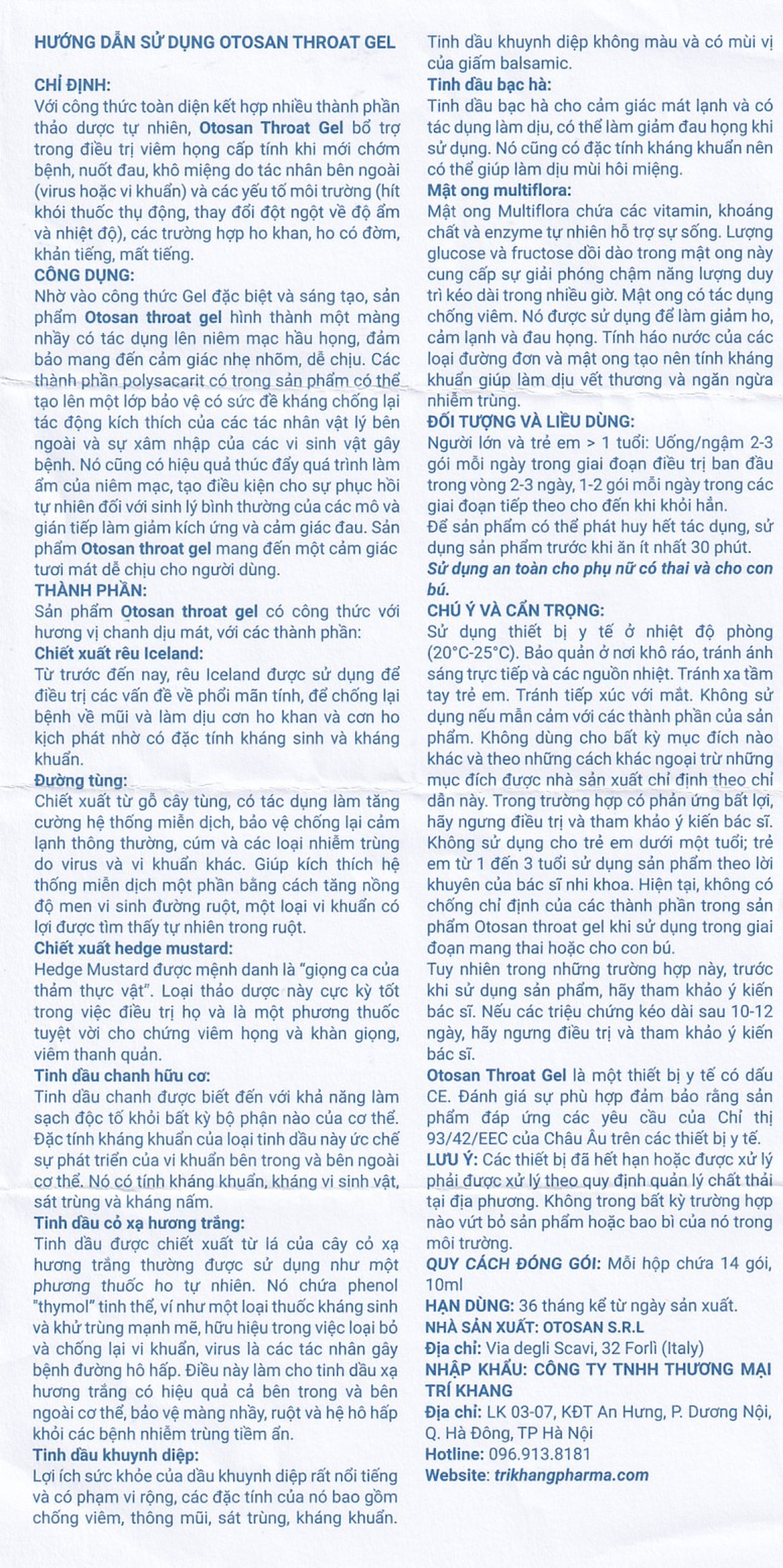 Gel ngậm họng Otosan Throat Gel Forte 14 gói x 10ml hỗ trợ điều trị viêm họng cấp tính