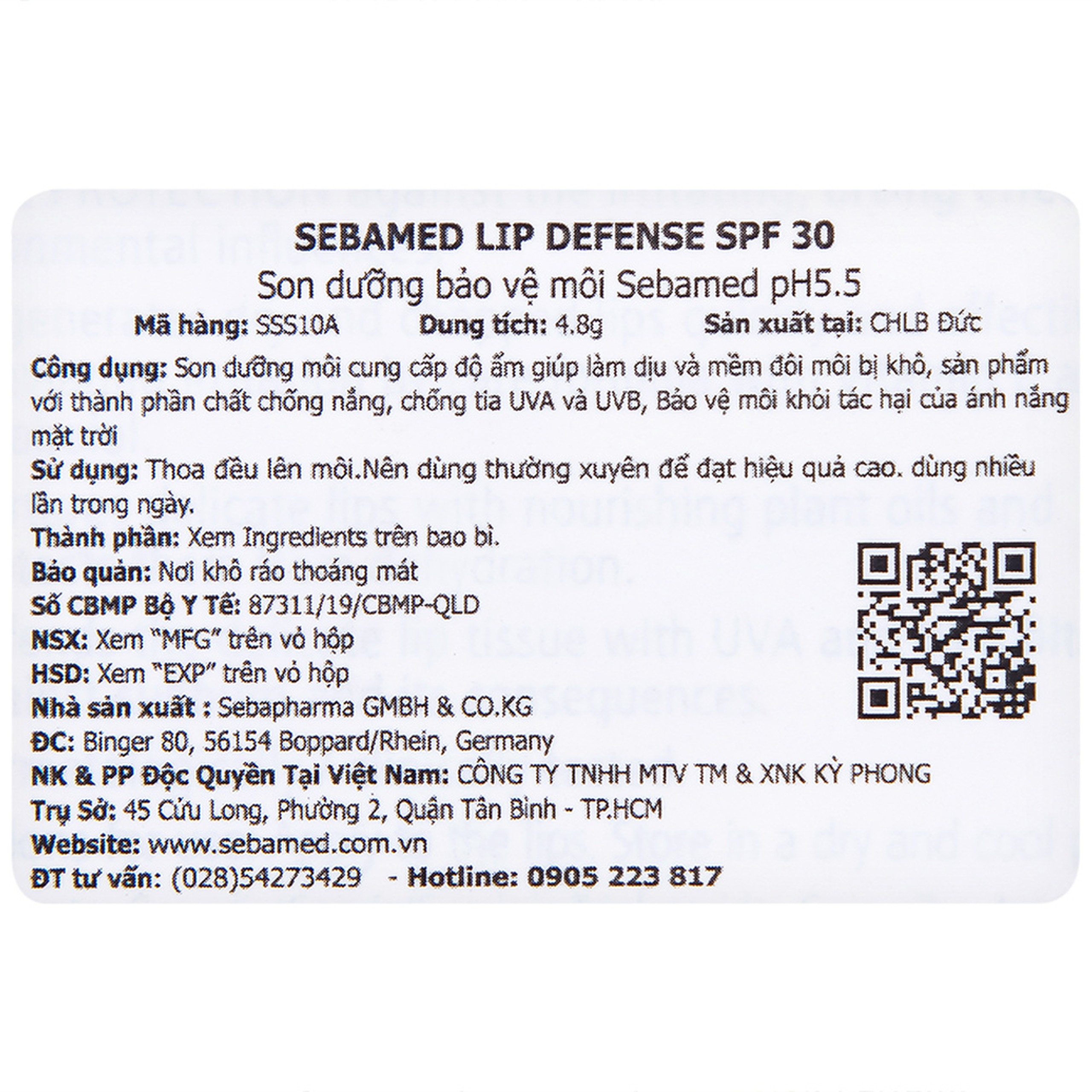 Son dưỡng môi Sebamed Lip Defense dưỡng ẩm, ngăn ngừa khô, nứt môi (4.8g)