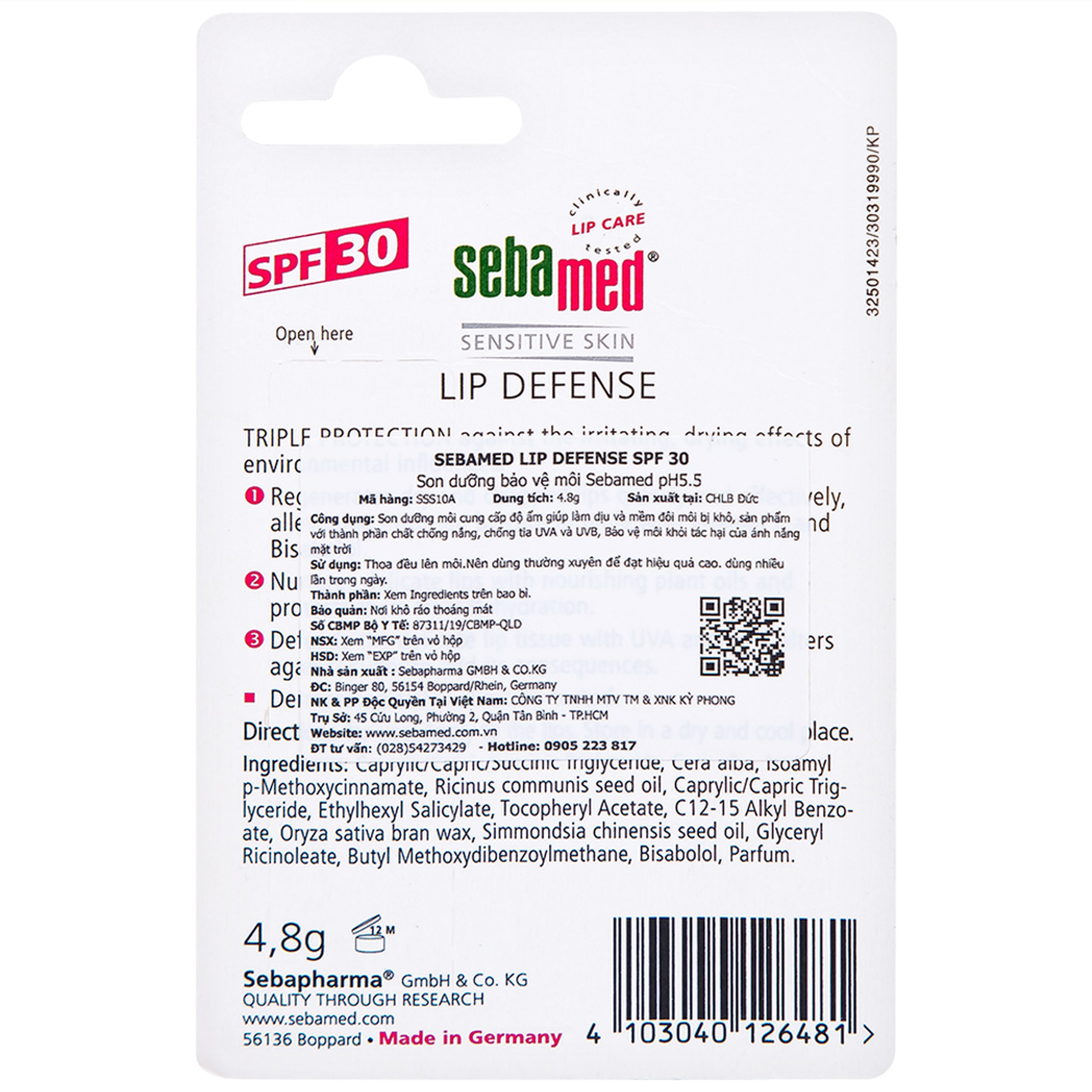 Son dưỡng môi Sebamed Lip Defense dưỡng ẩm, ngăn ngừa khô, nứt môi (4.8g)