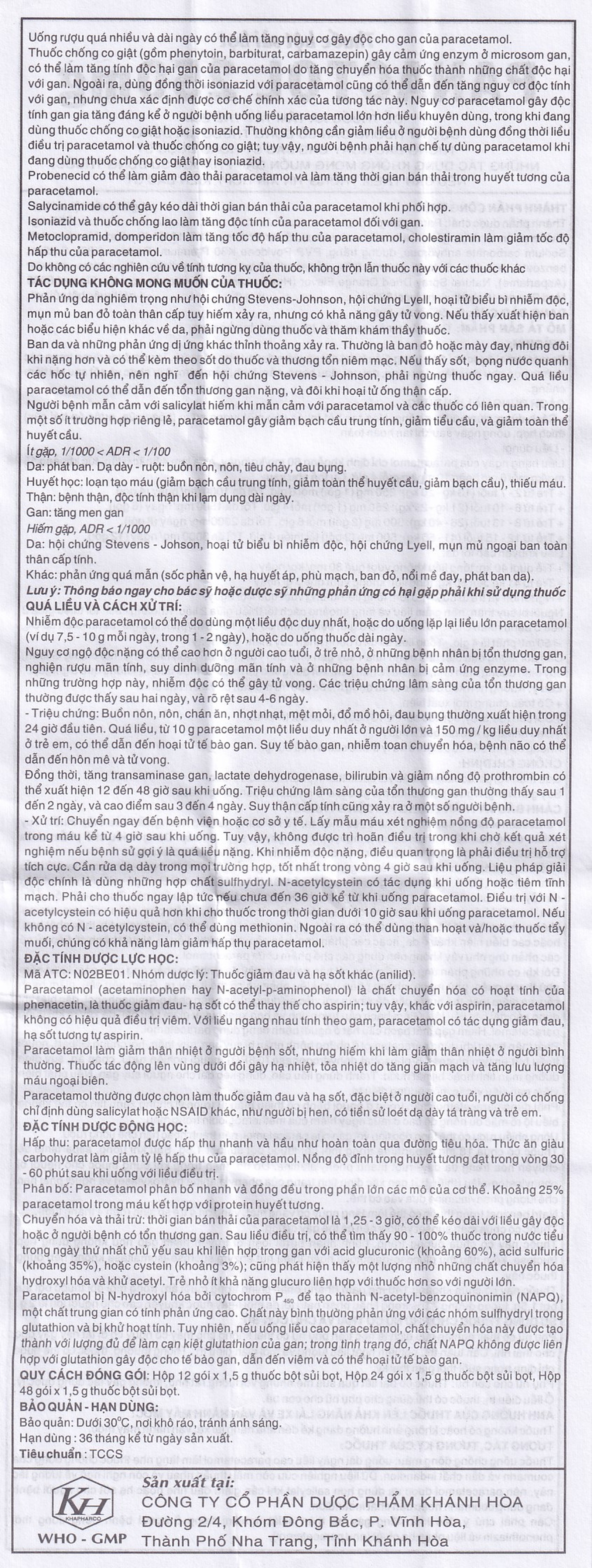 Bột sủi Panactol 250mg Khapharco vị ngọt, không đắng, hạ sốt, giảm đau cho trẻ (48 gói x 1.5g)