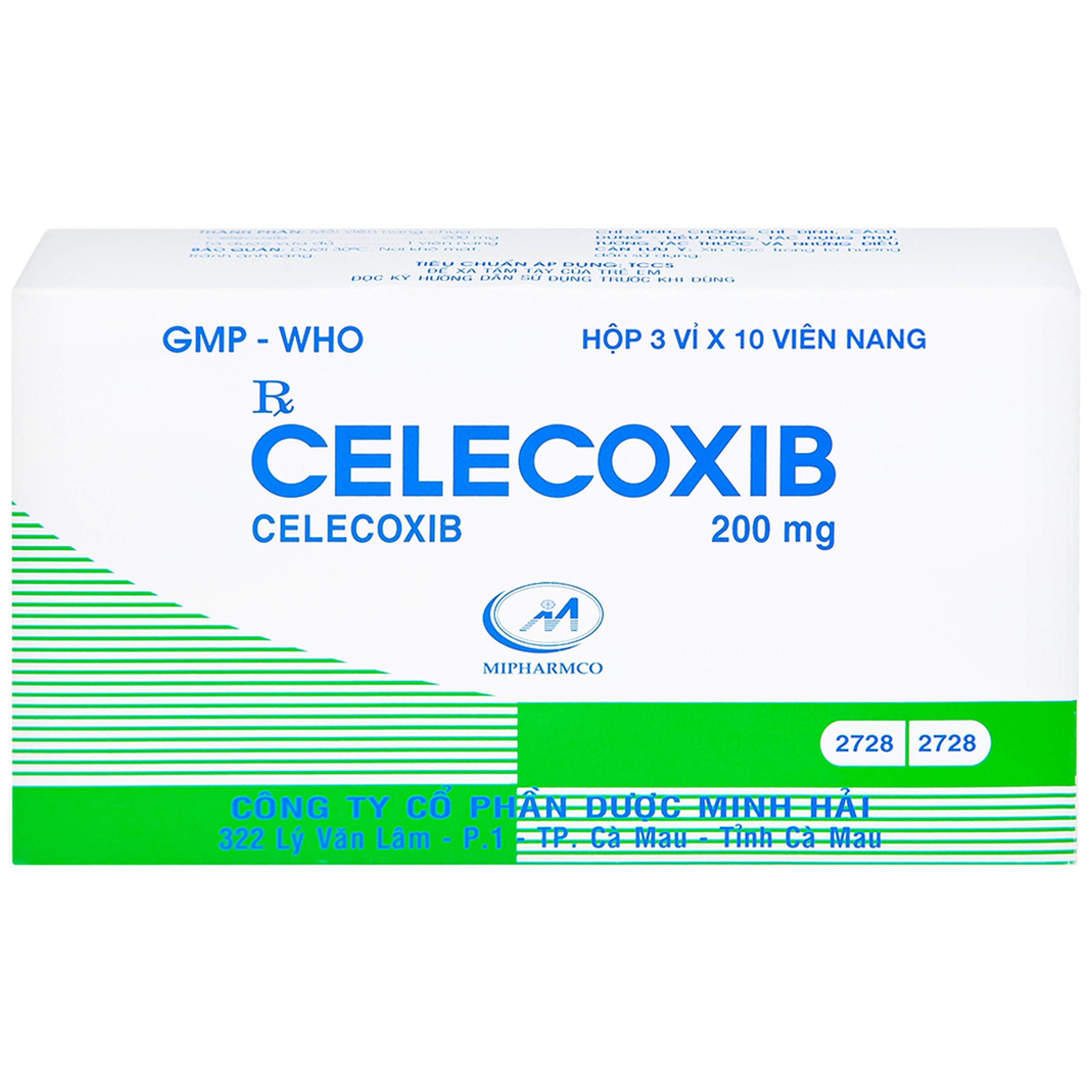 Thuốc Celecoxib 200mg Minh Hải điều trị thoái hóa khớp, viêm khớp dạng thấp (3 vỉ x 10 viên)