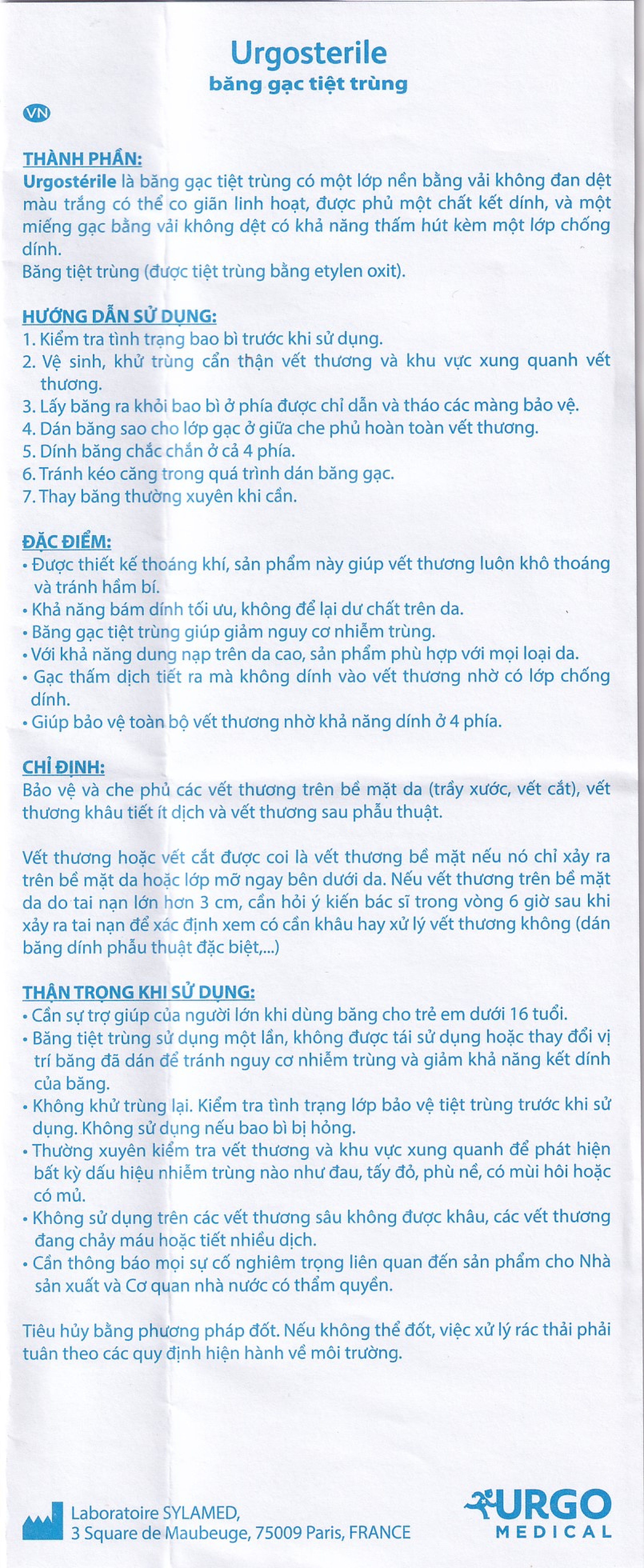 Gạc tiệt trùng Urgosterile 10x20cm (20 miếng) bảo vệ vết trầy xước, vết cắt, vết thương 