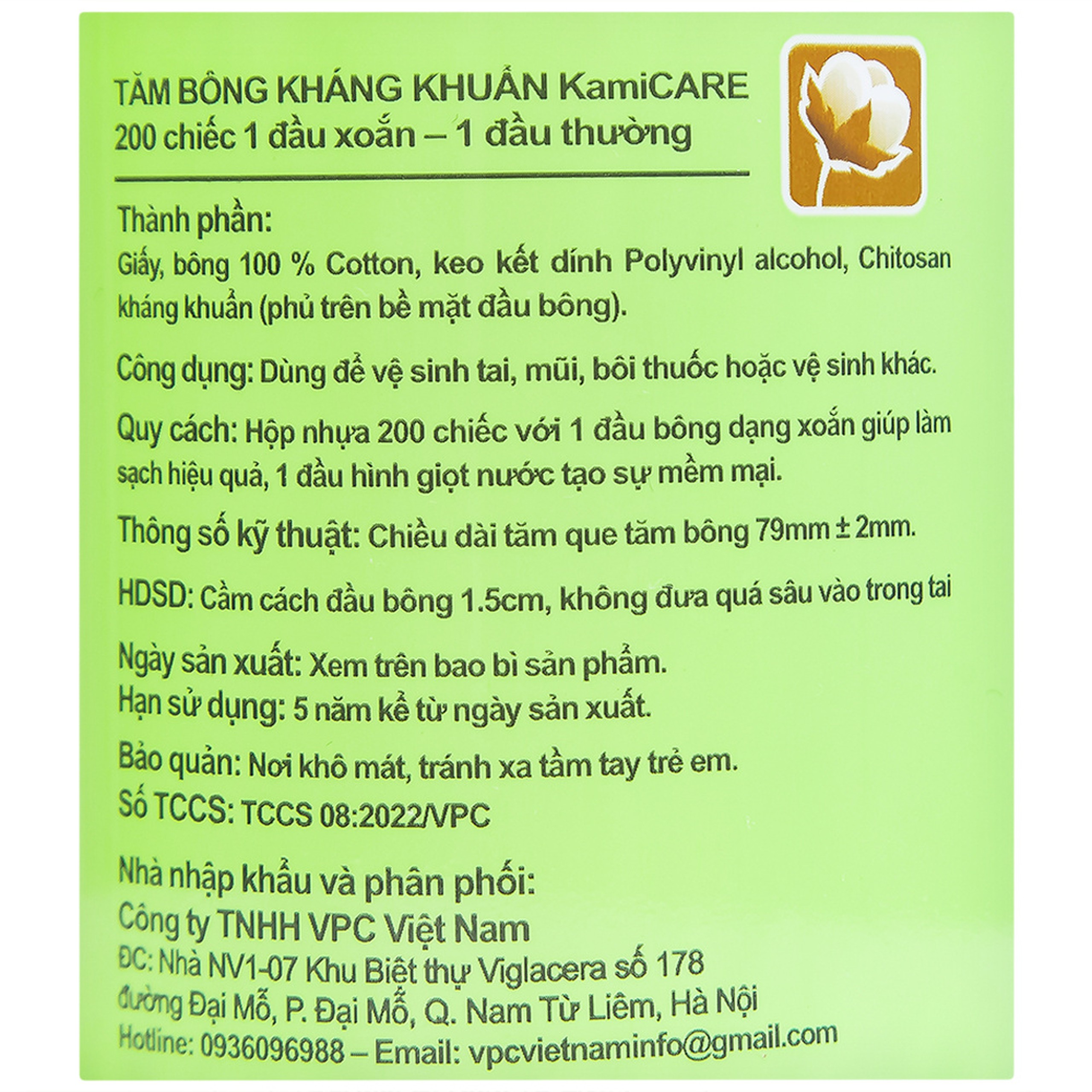 Tăm bông KamiCare vệ sinh tai, mũi (200 que)