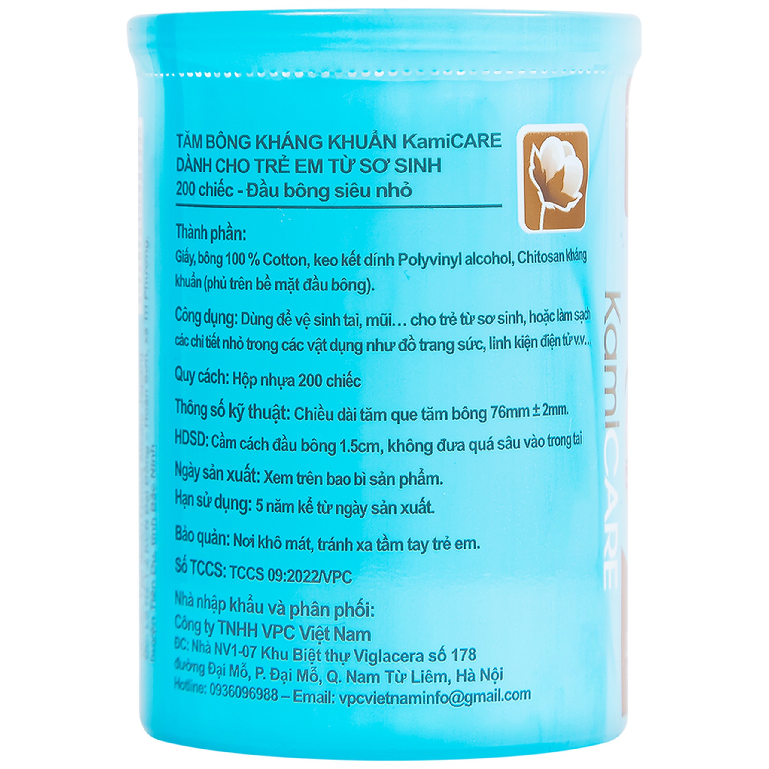 Tăm bông KamiCare hộp tròn dành cho trẻ em từ sơ sinh (200 que) 