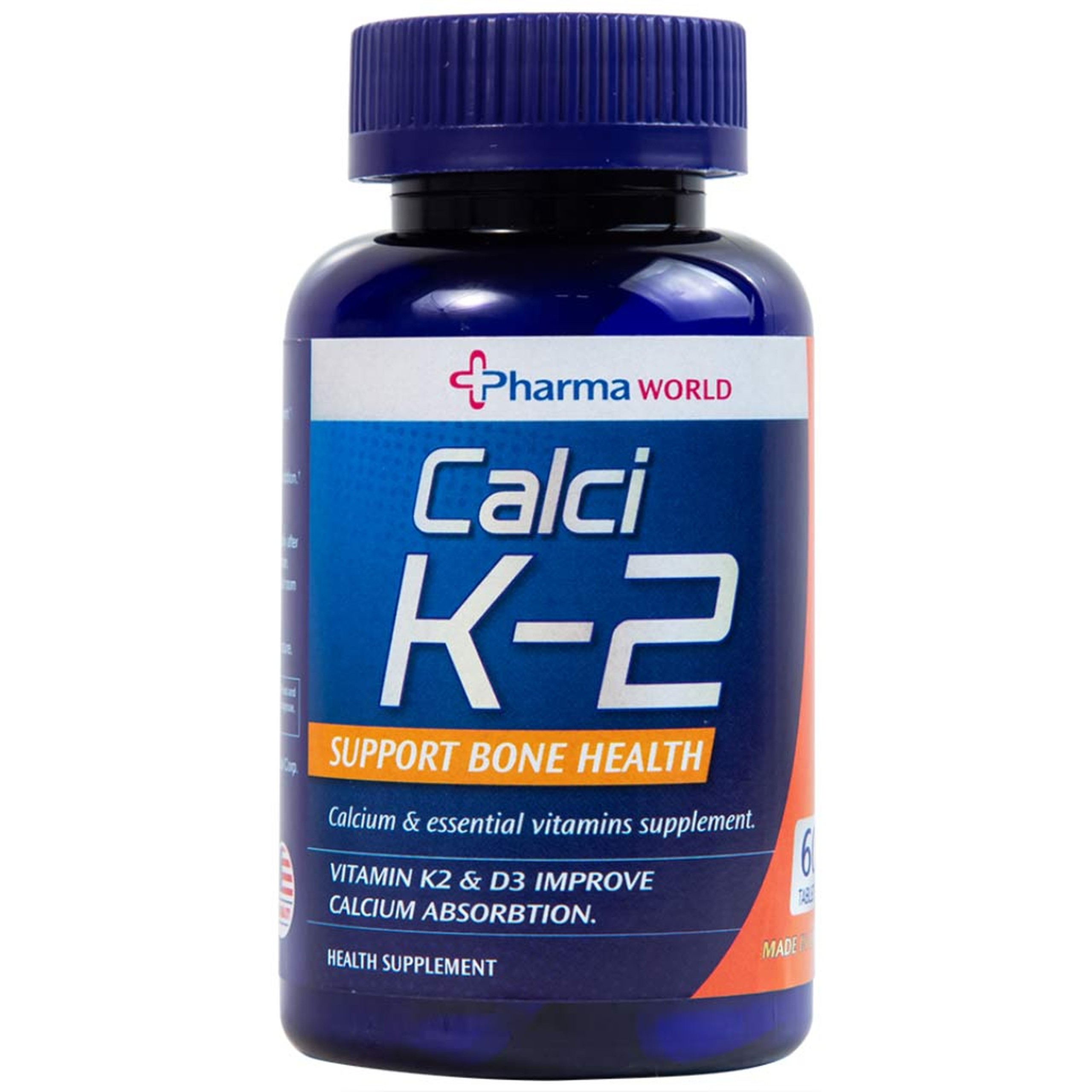 Viên uống Calci K-2 Pharma World hỗ trợ giảm nguy cơ loãng xương (60 viên)