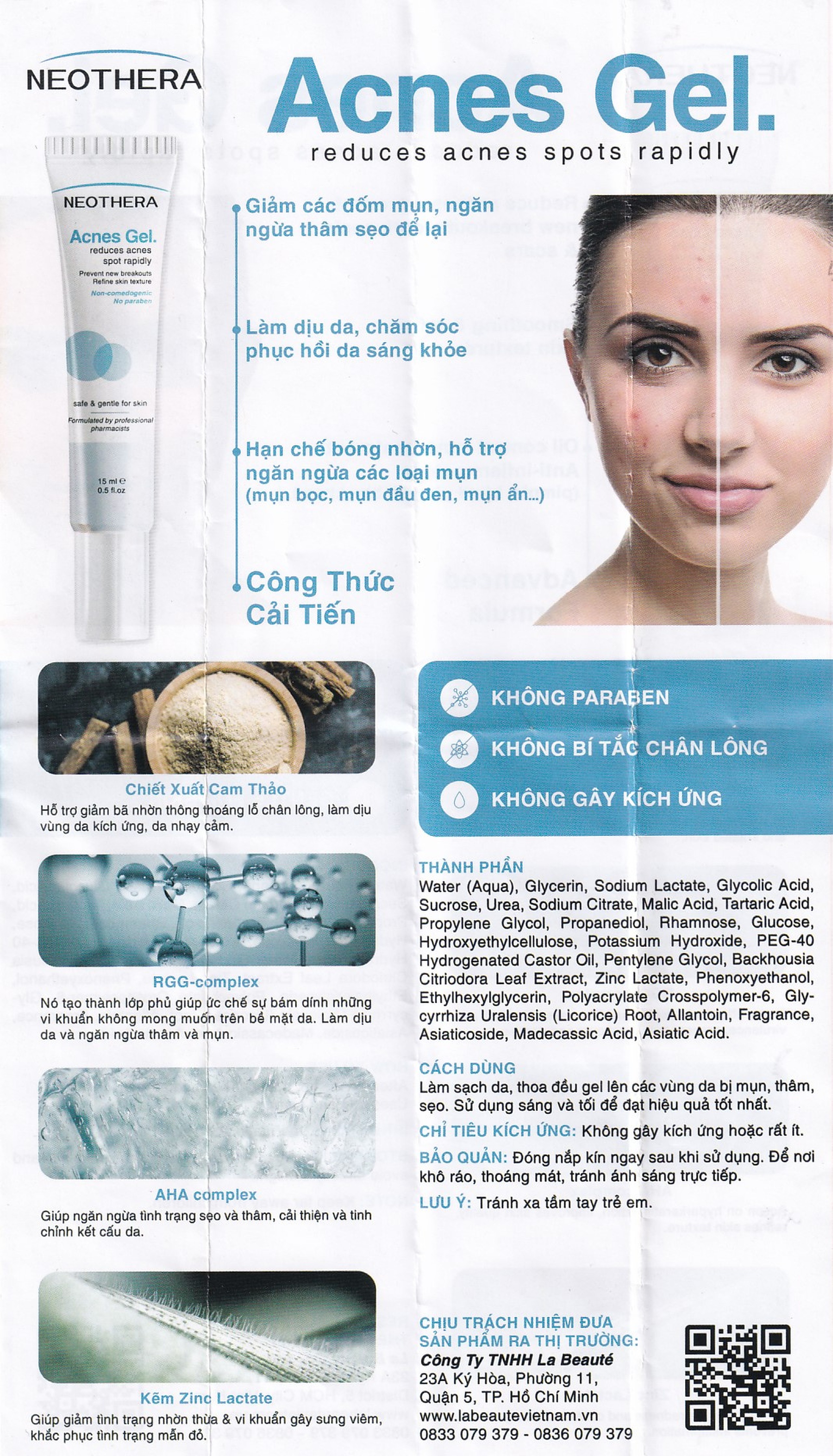 Gel bôi Neothera Acnes hỗ trợ làm giảm mụn (15ml)