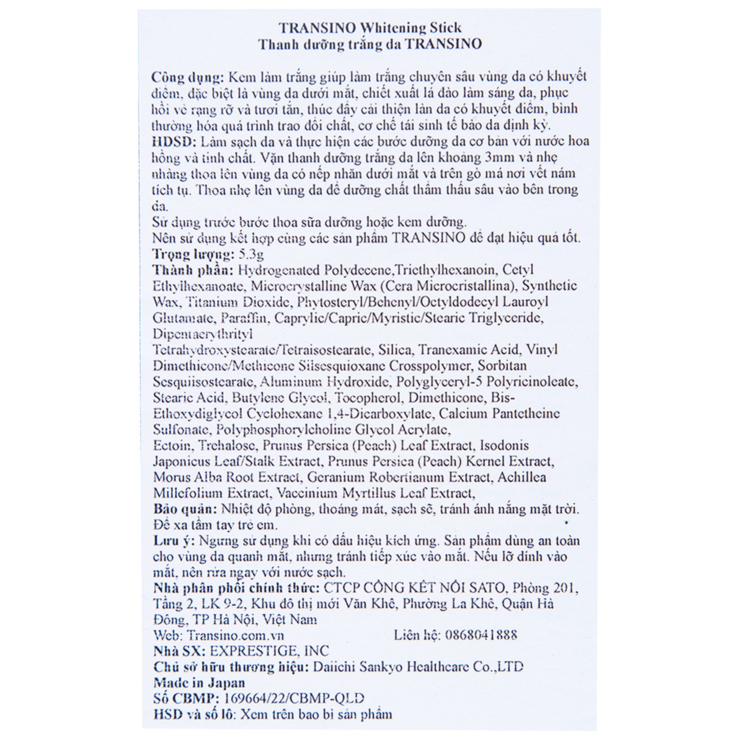 Thanh dưỡng trắng da Transino Whitening Stick (5,3g)