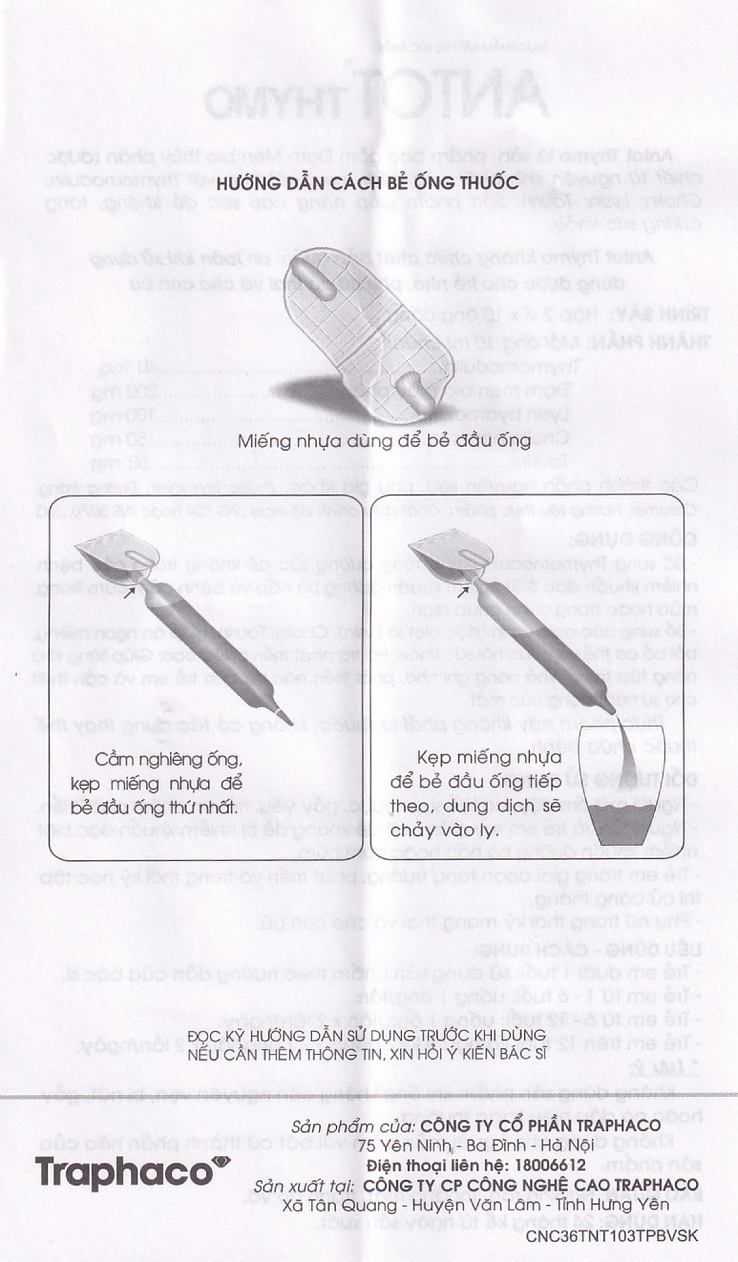 Dung dịch uống Antot Thymo Traphaco tăng cường sức đề kháng (2 vỉ x 10 ống x 10ml)