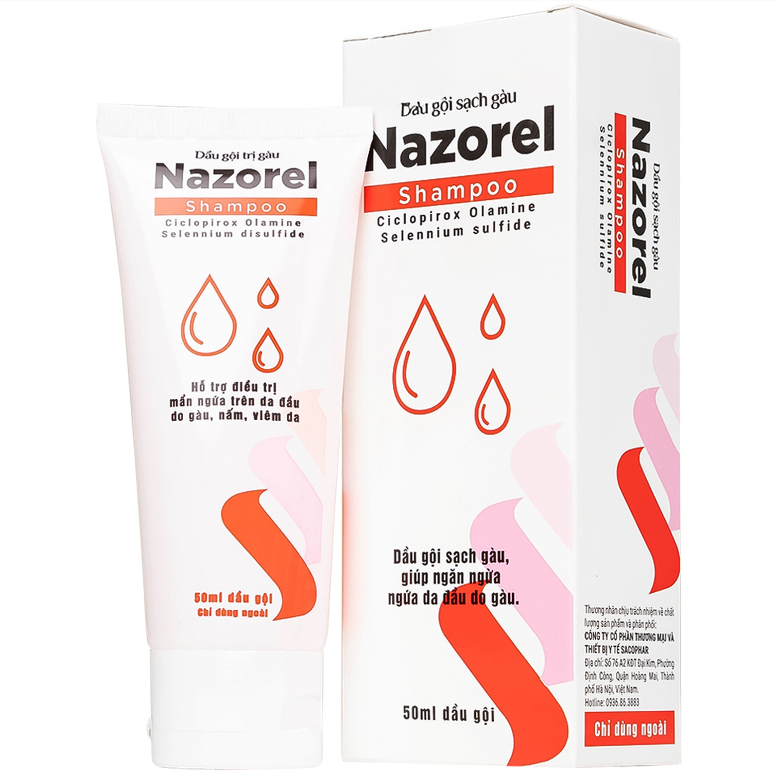Dầu gội trị gàu Nazorel 50ml hỗ trợ điều trị mẩn ngứa da đầu do gàu và nấm, viêm da