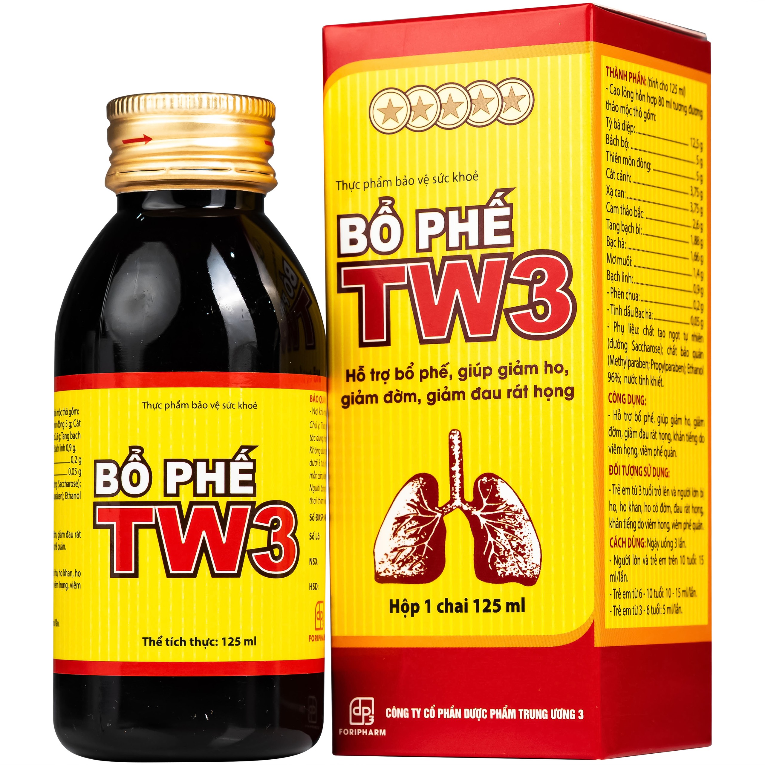 Siro Bổ Phế TW3 hỗ trợ giảm ho, giảm đờm, giảm đau rát họng, viêm phế quản (125ml)