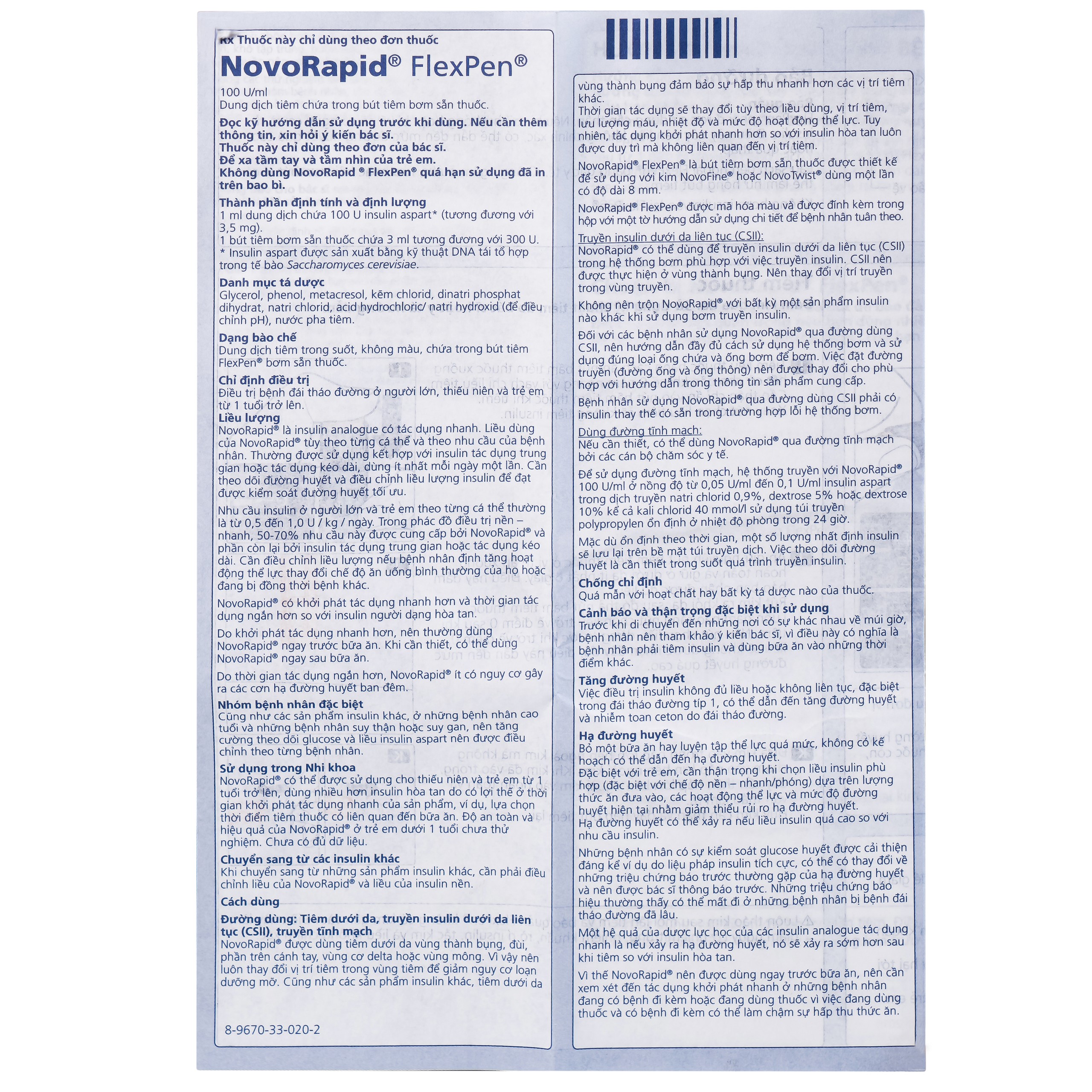 Bút tiêm Novorapid FlexPen 100U/ml Novo Nordisk kiểm soát đường huyết (5 cây x 3ml)