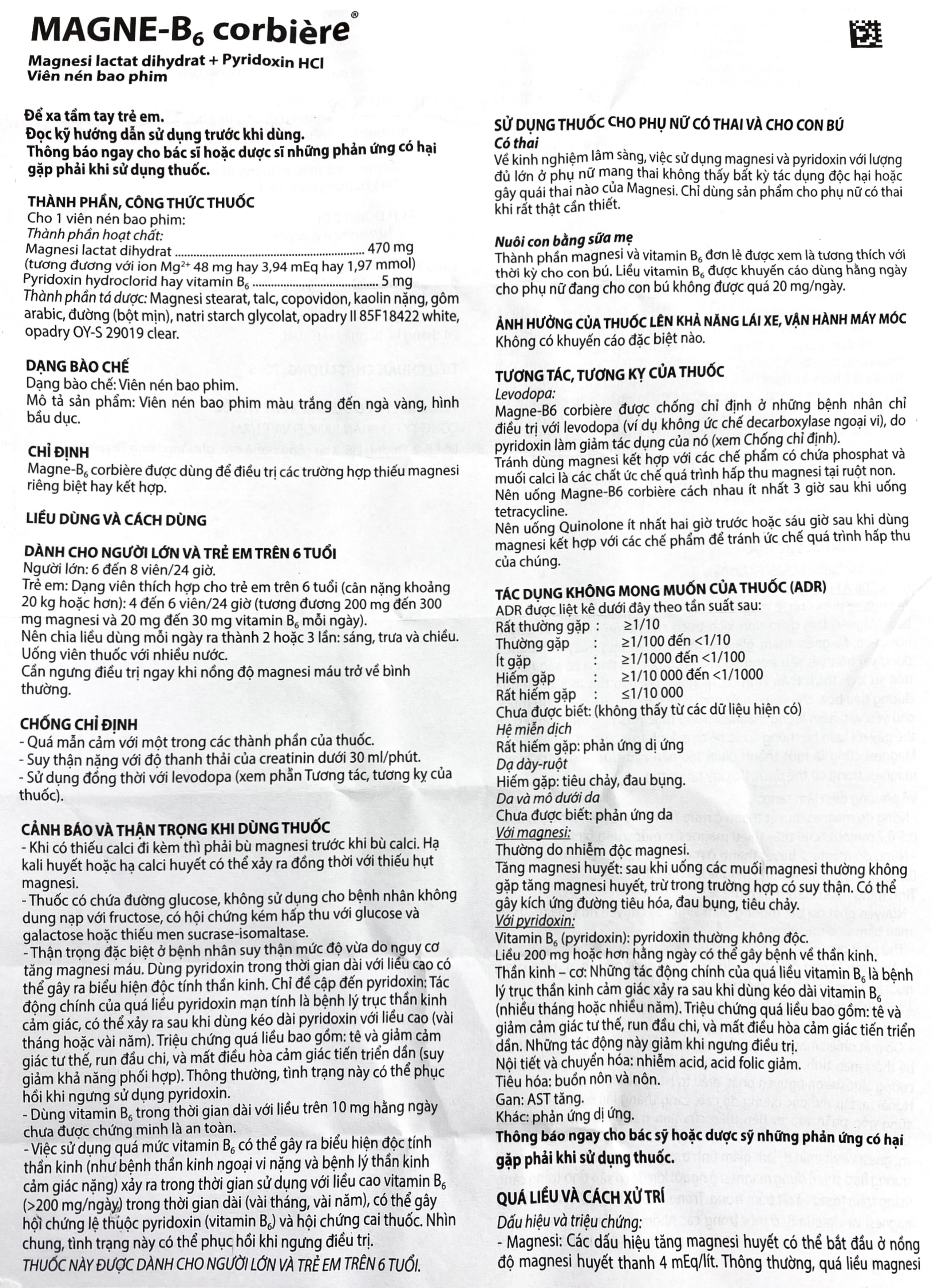 Viên nén Magne-B6 Corbière Sanofi điều trị thiếu magnesi riêng biệt hay kết hợp (5 vỉ x 10 viên)