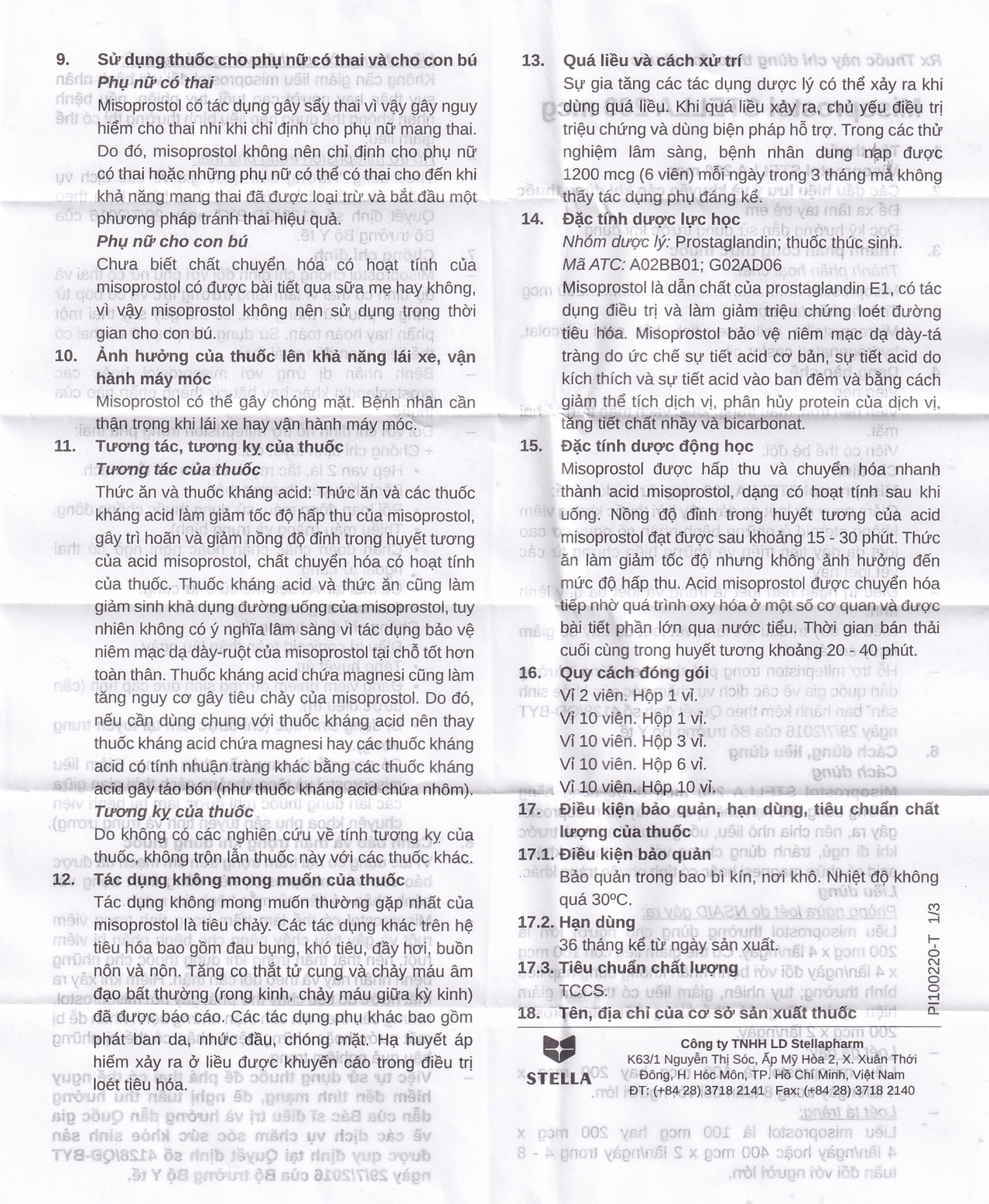 Viên nén Misoprostol Stella 200mcg giảm nguy cơ loét dạ dày (3 vỉ x 10 viên)