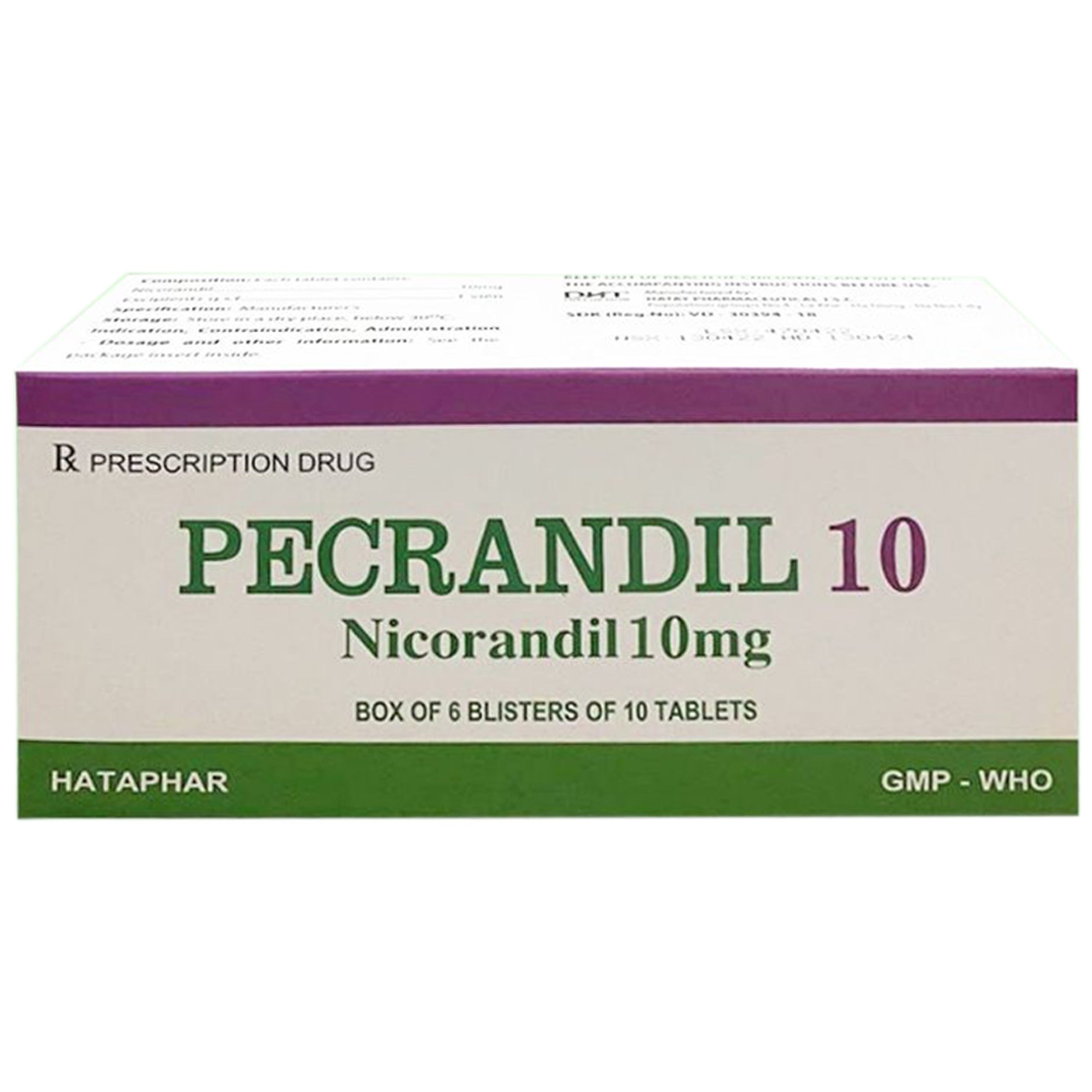 Thuốc Pecrandil 10 Hà Tây phòng và điều trị lâu dài cơn đau thắt ngực ổn định (6 vỉ x 10 viên)