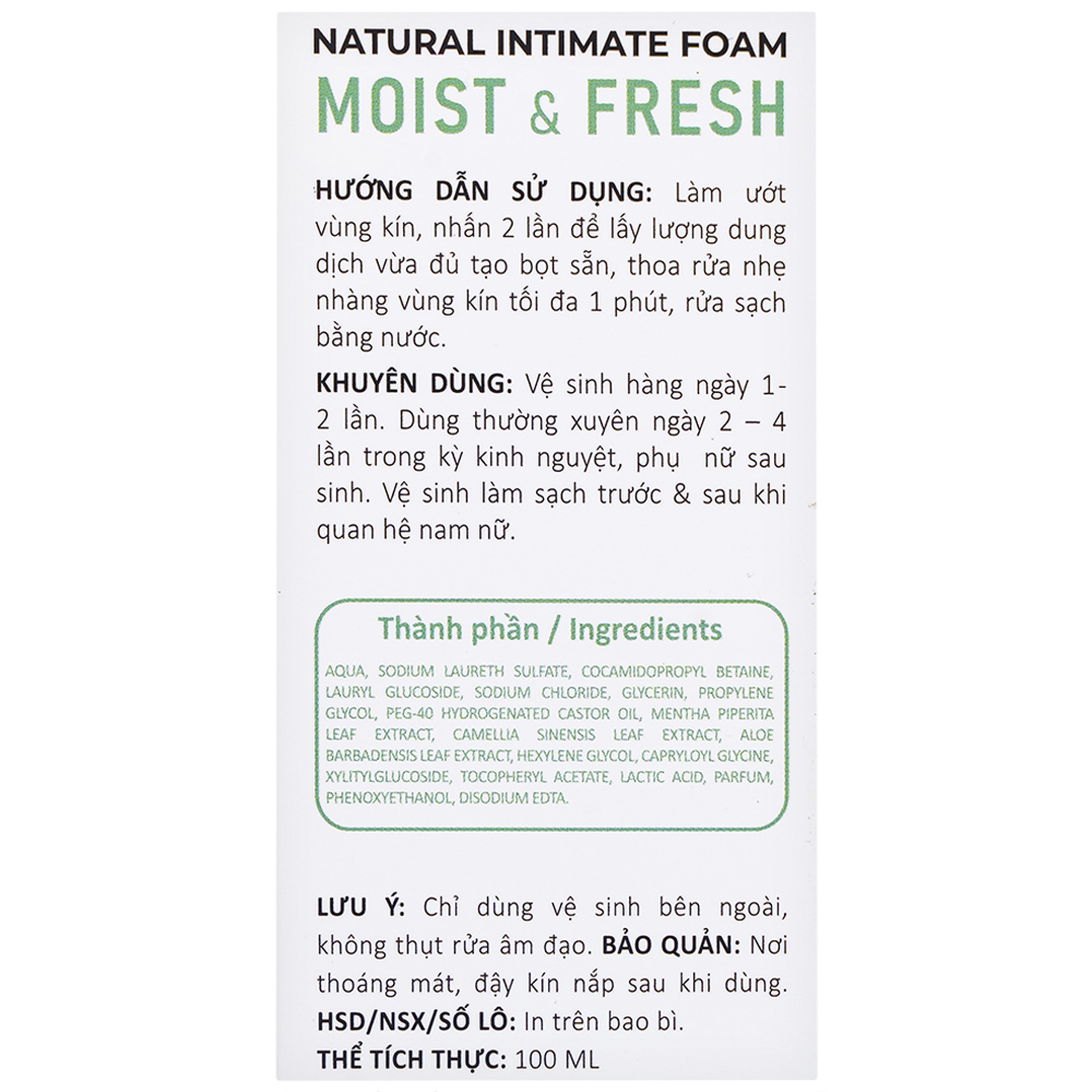 Dung dịch vệ sinh phụ nữ dạng bọt Daily Lady Moist và Fresh khử khuẩn khử mùi (100ml)