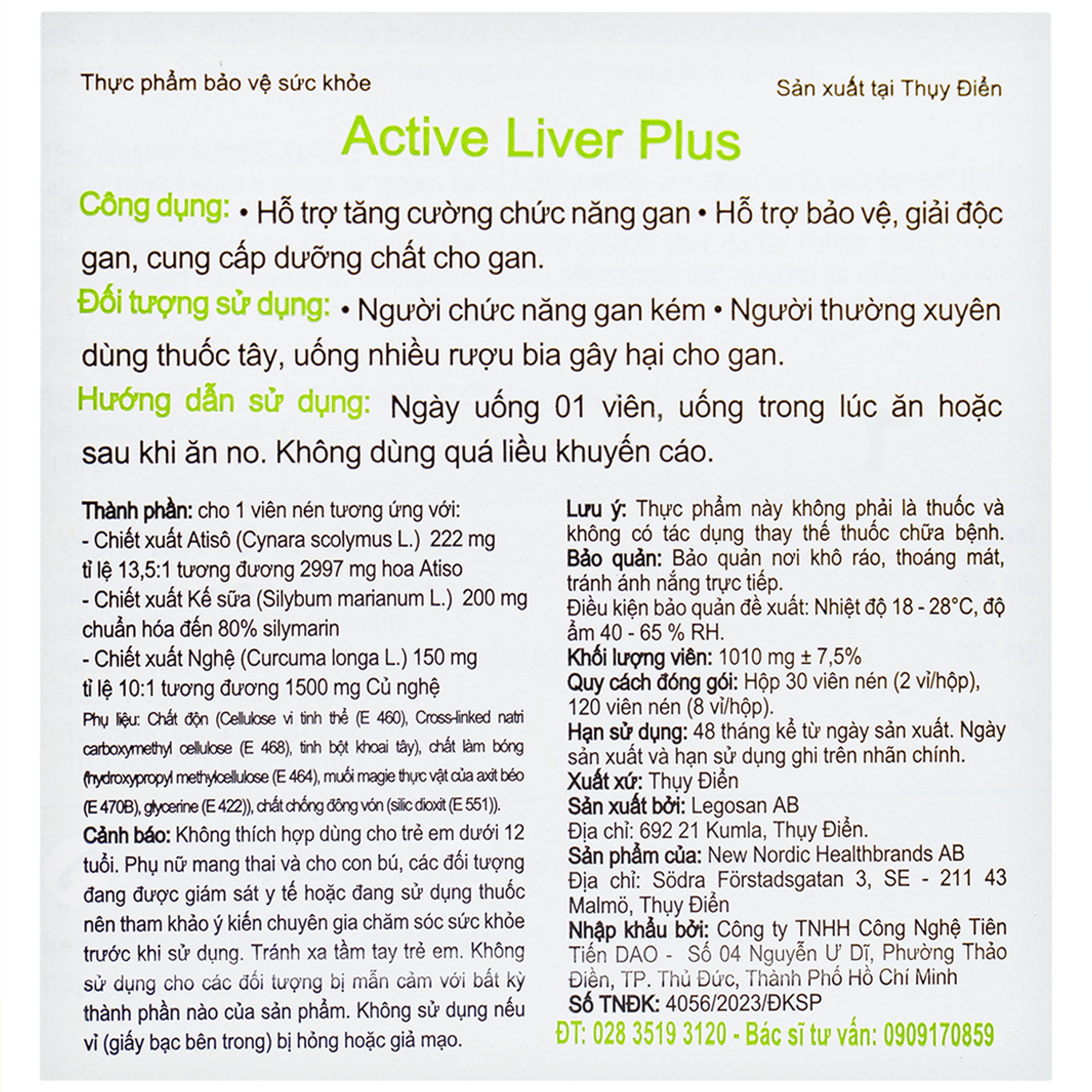 Viên uống hỗ trợ giải độc gan, tăng cường chức năng gan Active Liver Plus New Nordic (2 vỉ x 15 viên)