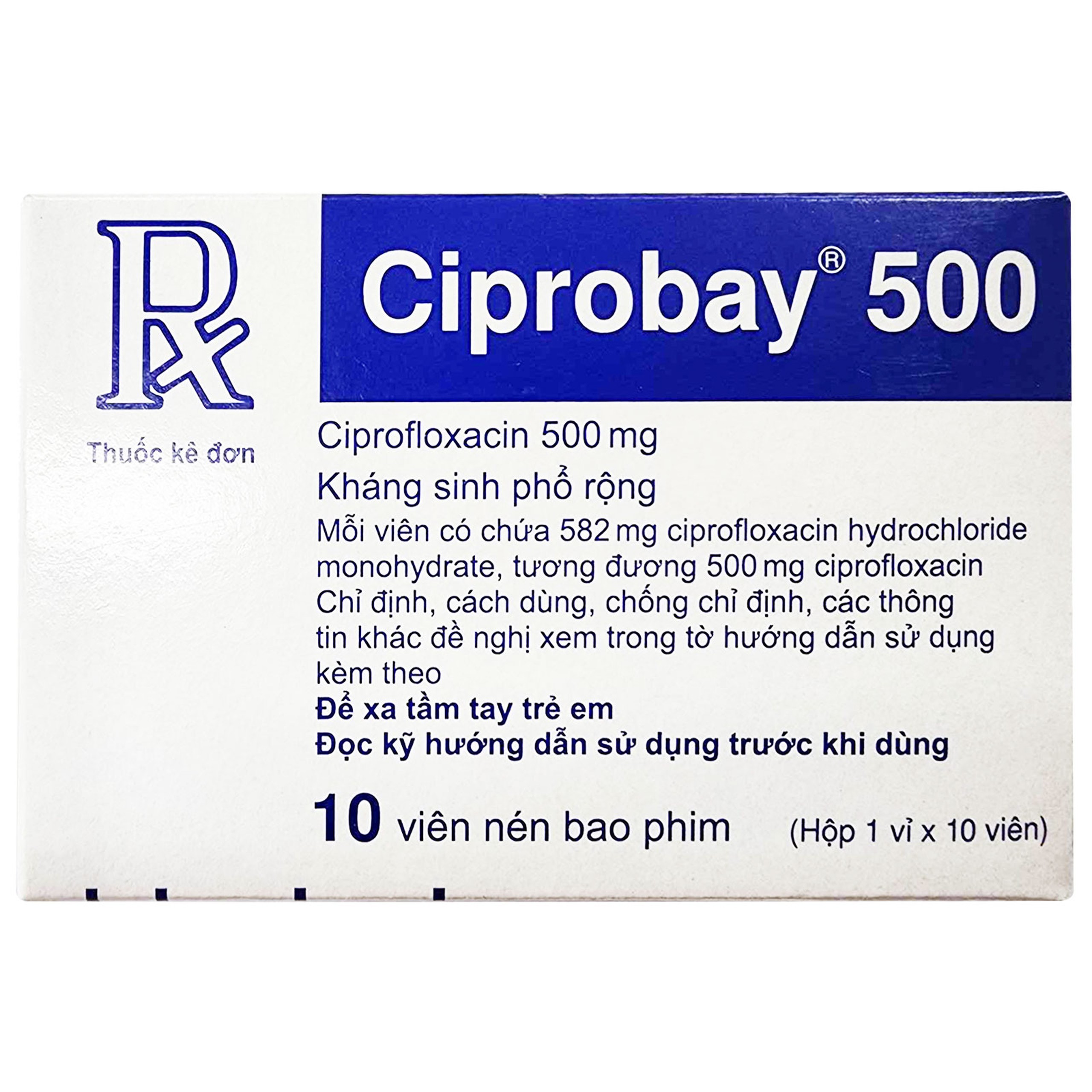 Thuốc Ciprobay 500mg Bayer điều trị nhiễm trùng (1 vỉ x 10 viên)