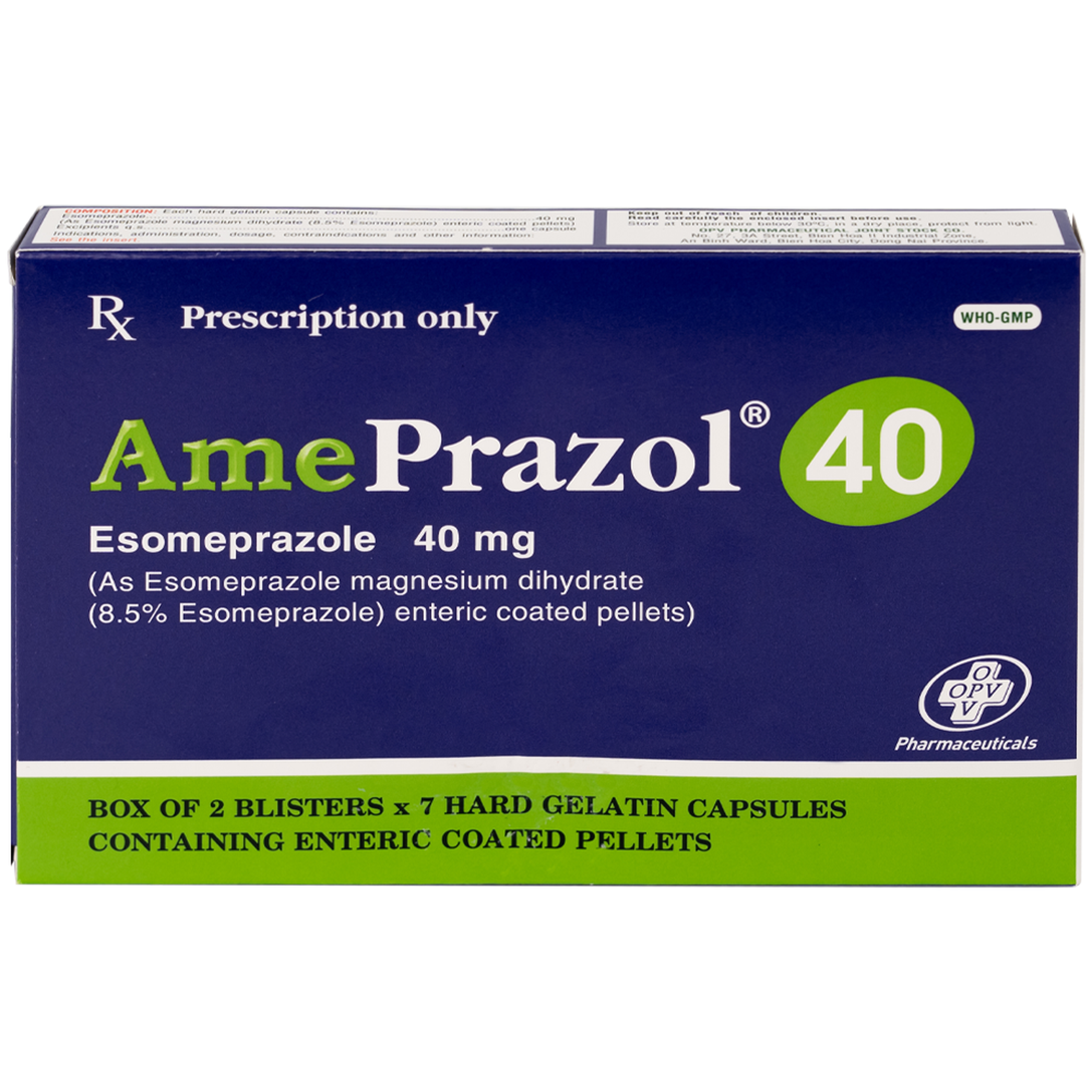 Thuốc AmePrazol 40mg OPV điều trị bệnh trào ngược dạ dày, thực quản (2 vỉ x 7 viên)